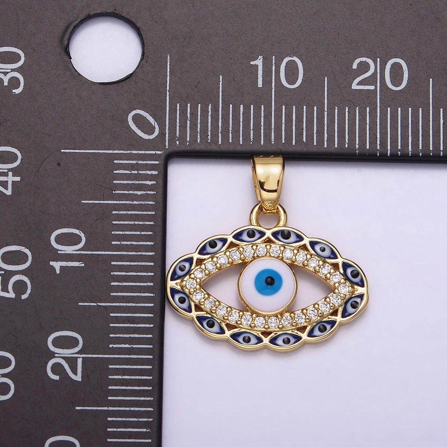 14k gold filled blue, multicolor evil eye open micro paved cz pendant | n1313