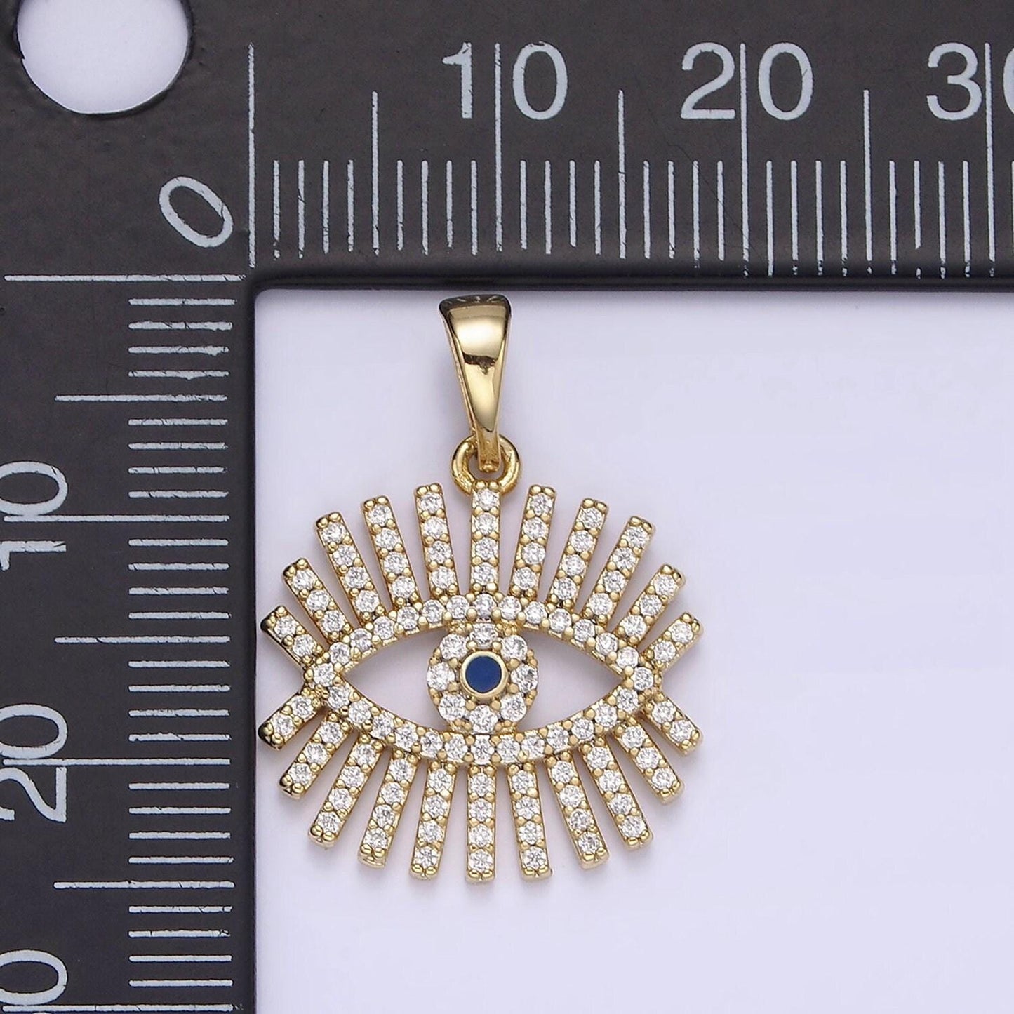 14k gold filled blue evil eye clear micro paved cz open pendant | n1270