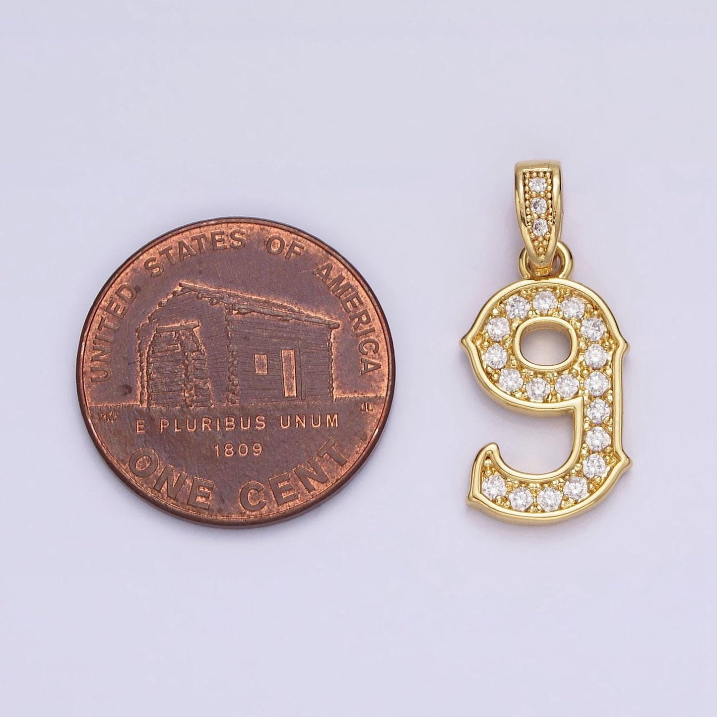 14k gold filled 0-9 edged number clear micro paved cz pendant lucky number age birthday pendant | n1223 - n1232