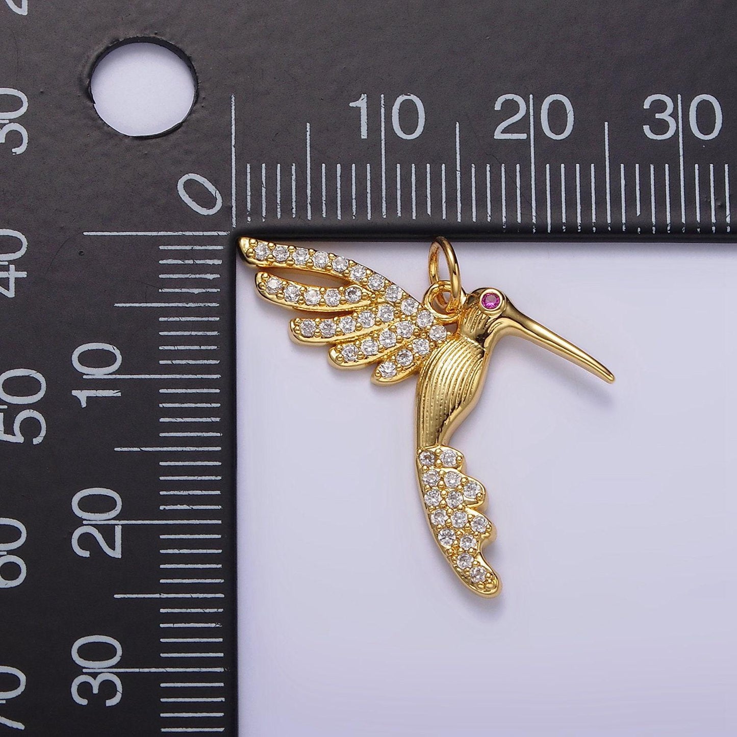 Dainty gold hummingbird charm, clear cz micro pave silver bird pendant for bracelet necklace earrings jewelry making supply aa-001