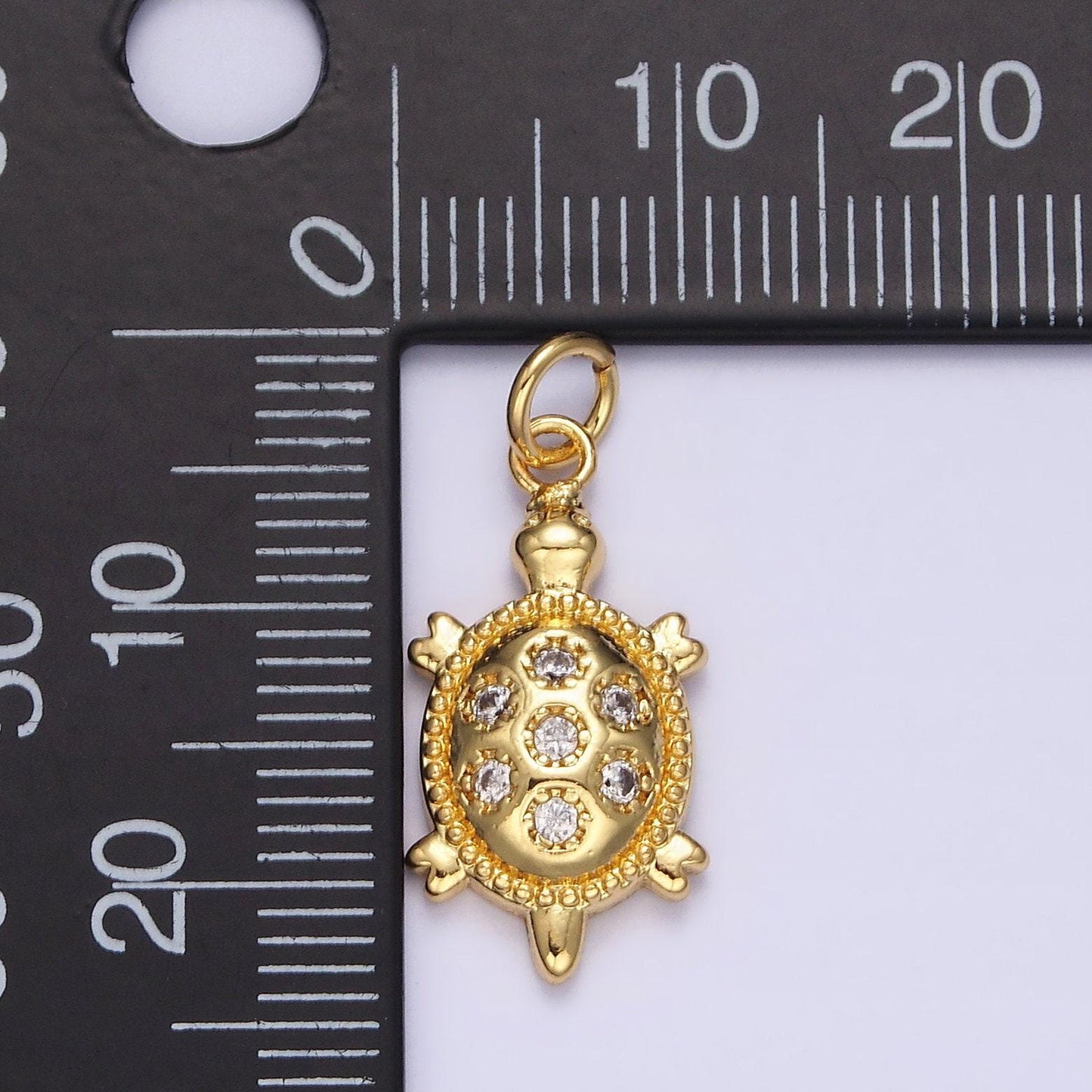 14k gold filled 24mm cz dotted sea turtle tortoise charm | n1037