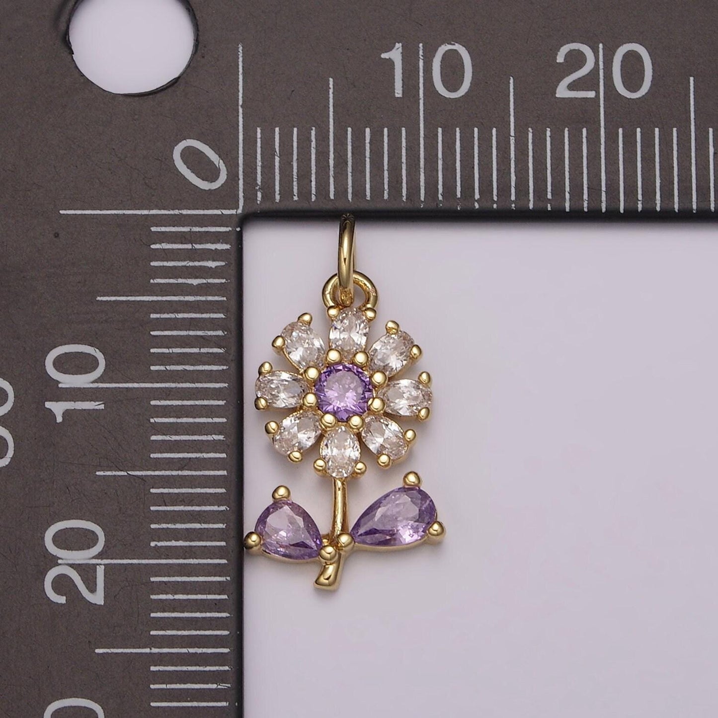 Mini 24k gold filled flower charm purple daisy flower charm for necklace bracelet earring