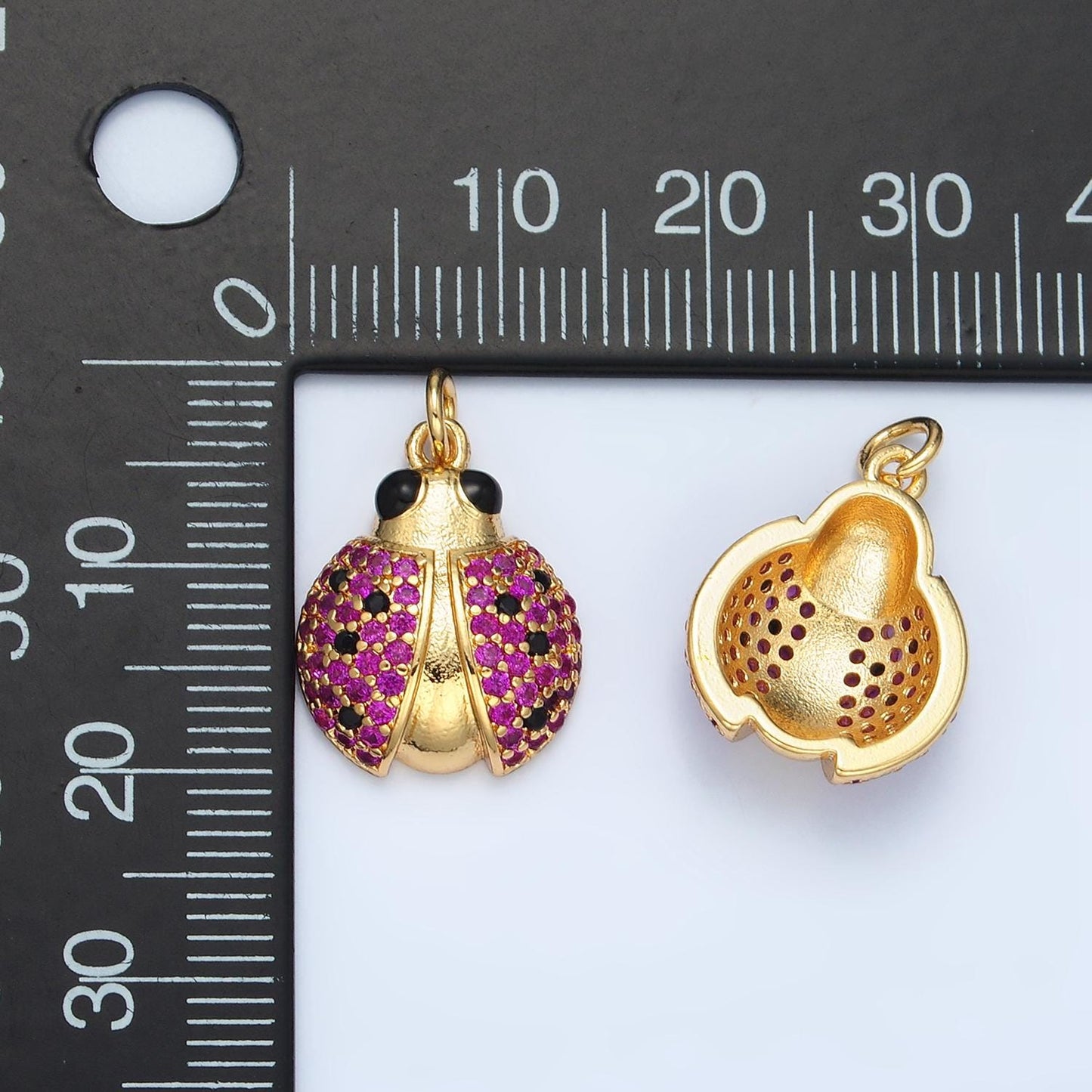 Dainty gold filled lady bug charm for necklace, bracelet supply jewelry making micro pave insect charm m895