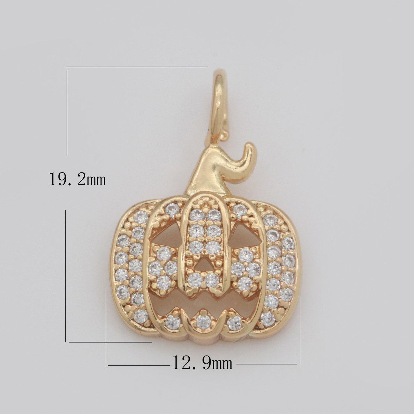 Cubic gold filled jack o lantern pumpkin face cz micro pave charm bracelet necklace earring pendant for halloween jewelry making, m-739