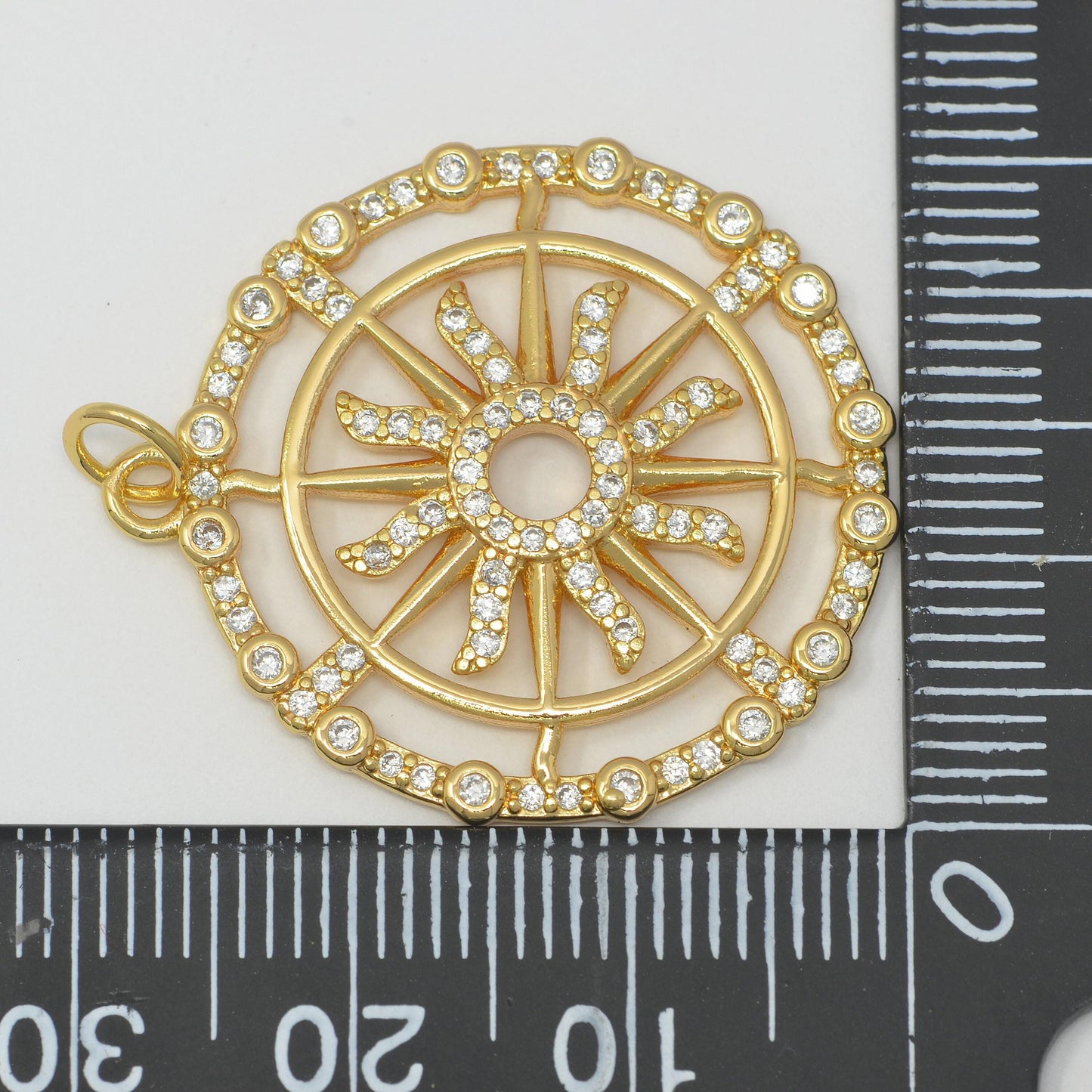 Sunburst pendant, gold sun medallion, celestial sunburst charm, celestial sun pendant for jewelry supply m387
