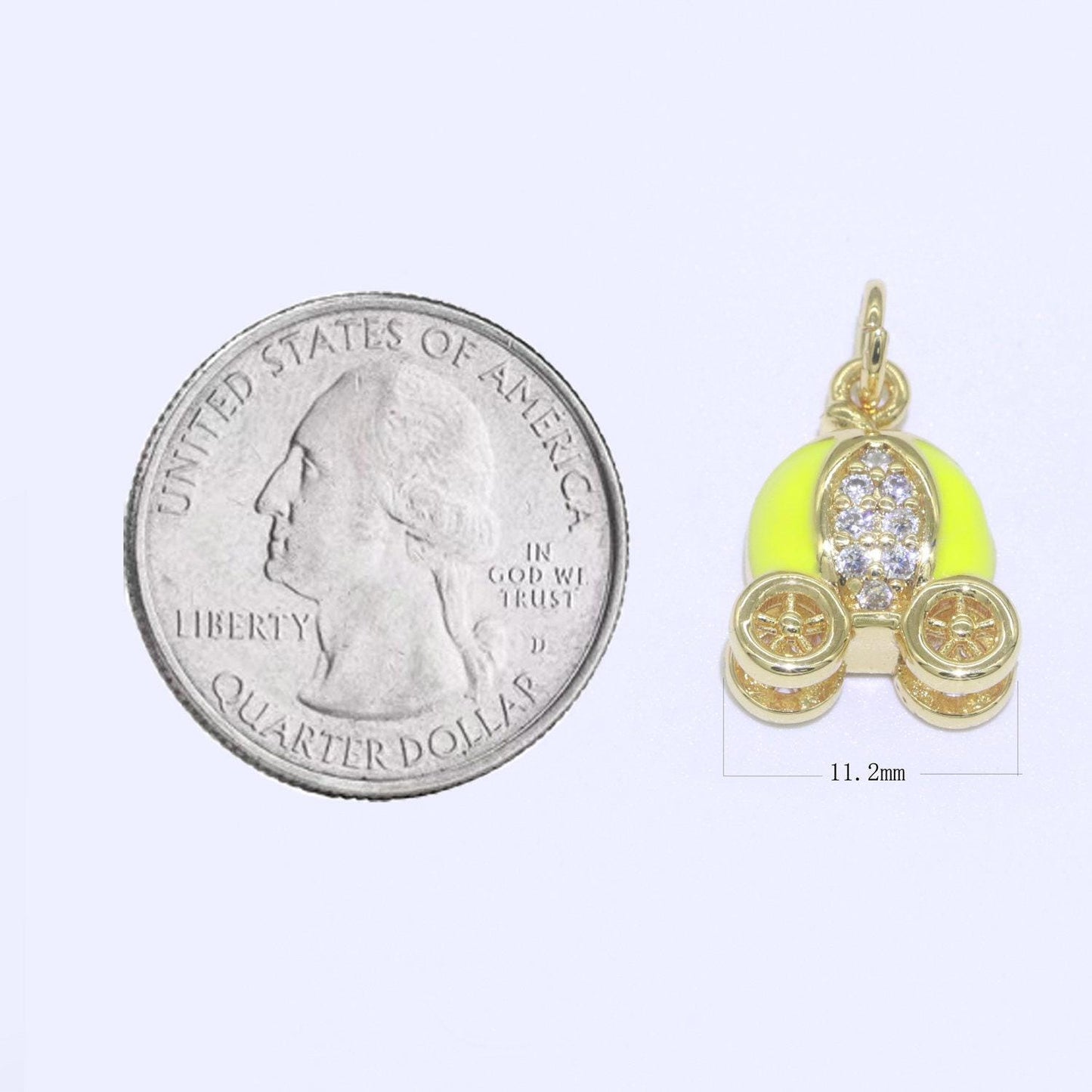 Dainty enamel carriage charm cinderella carriage charm, pumpkin necklace pendant for kids jewelry inspired pink green orange purple charm