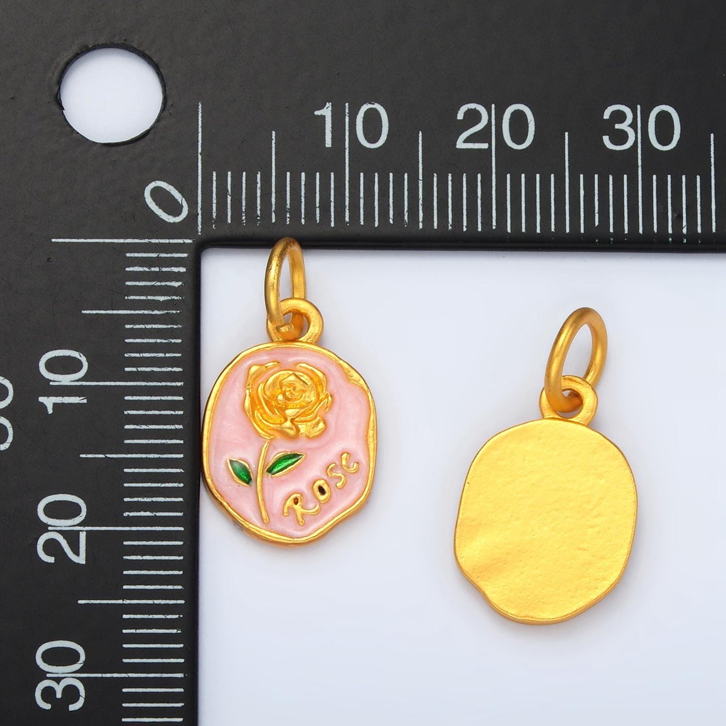 24k gold filled gold rose, 17mm round floral charm | m-150