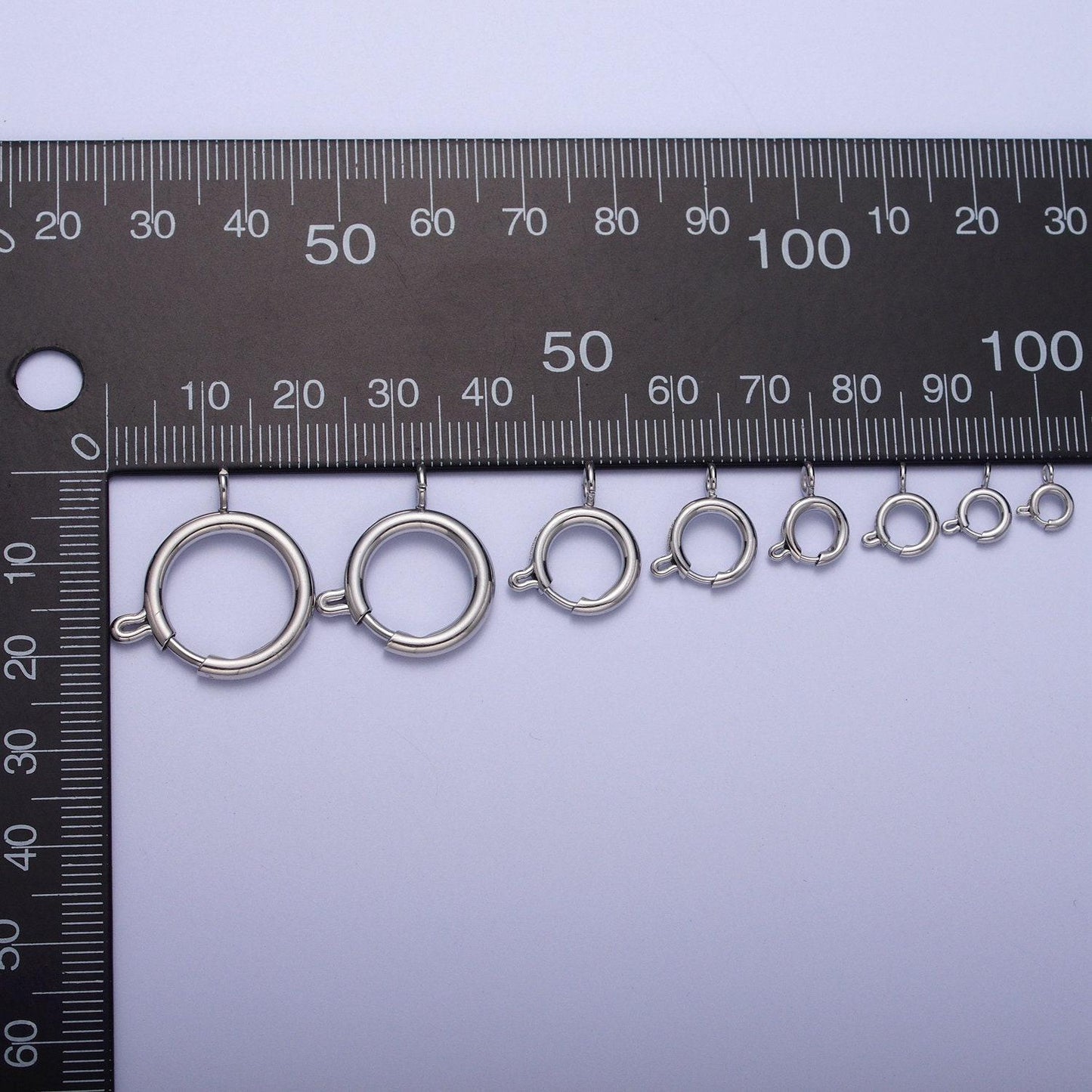 Various sizes silver round open push in clasp with loop finding enhancer, silver spring ring clasp jewelry making supply | l-883~l-891
