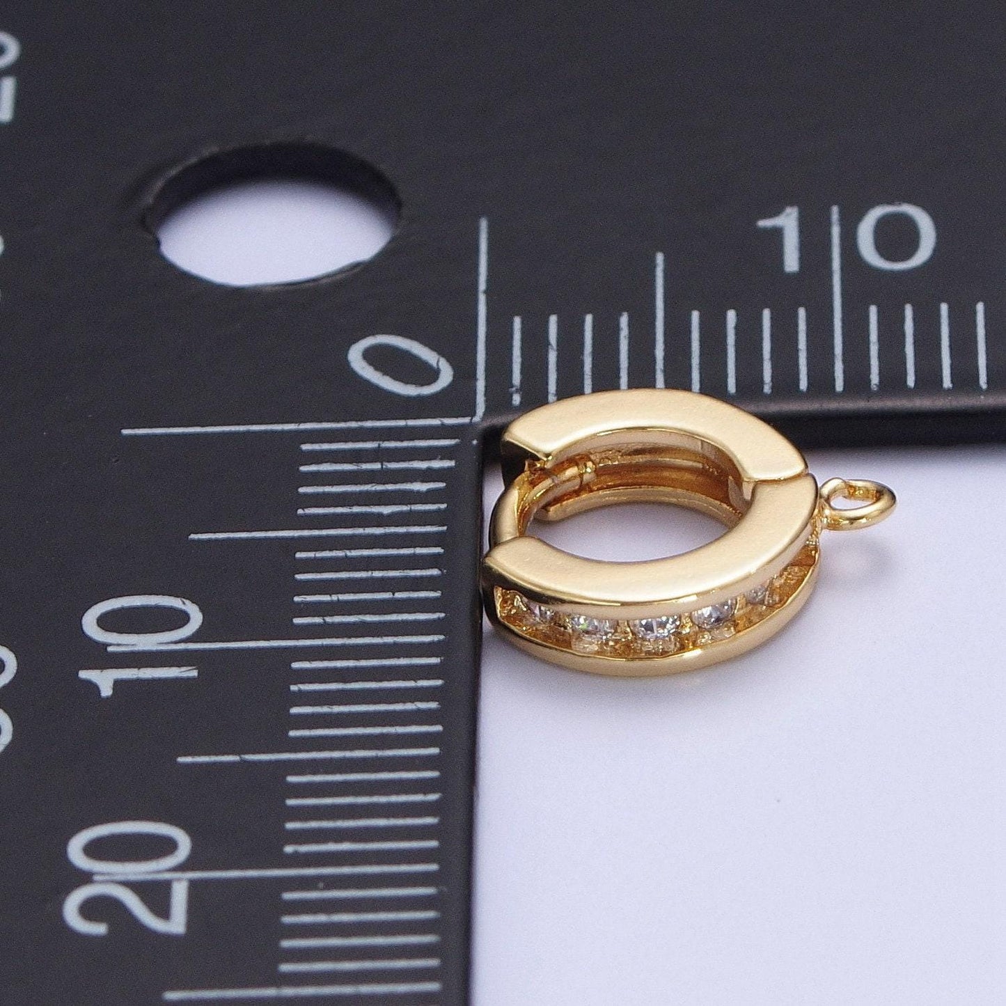 24k gold plated lever back hoop earring pendant w/ cubic zirconia micro pave cz edges | l-816