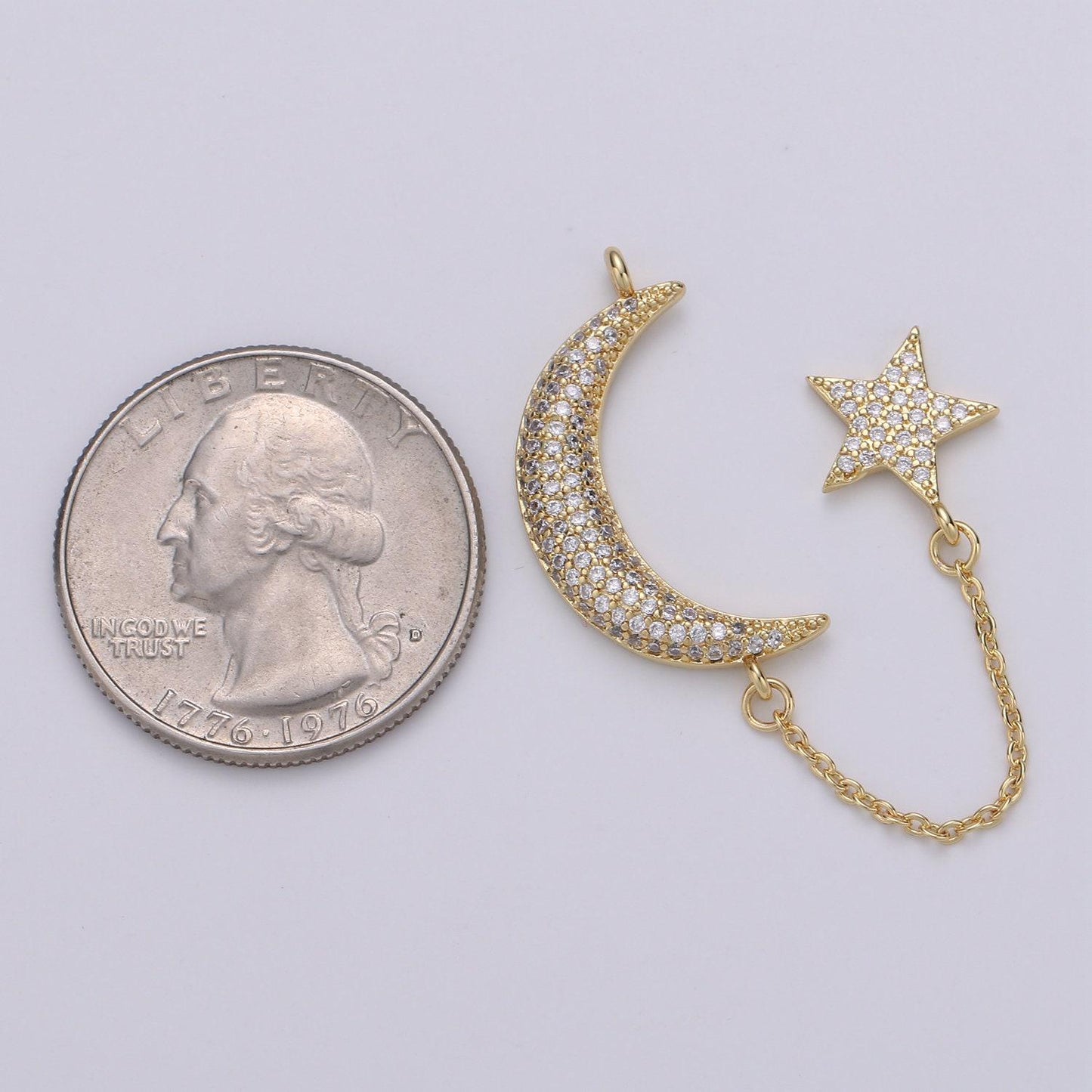 1pc. 24k gold lariat with moon and star charm,cz pave celestial rolo link lariat charm chain is 1.1mmx1.25 inches, supp-1048, 1049