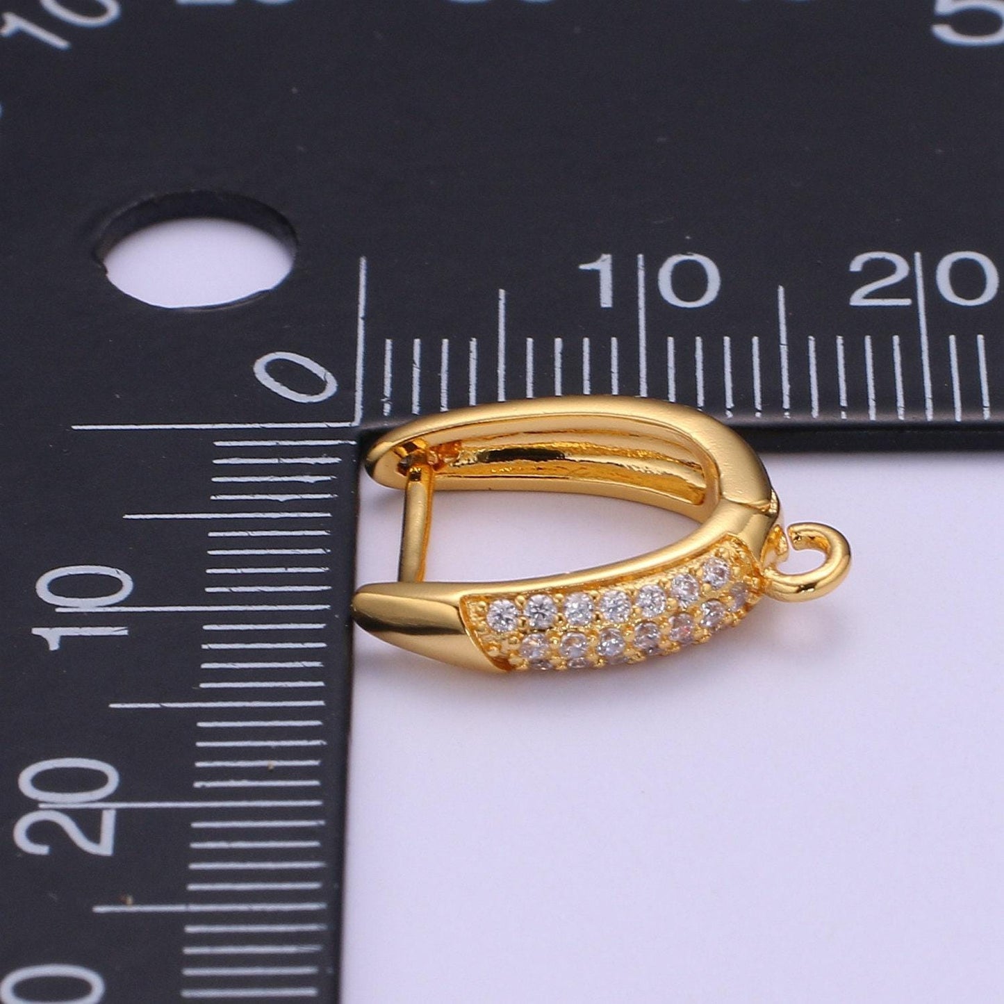 24 gold one touch earring open link lever hoop earring making, 17.3x11.7 mm, micro pave cz earring charm making findings k847