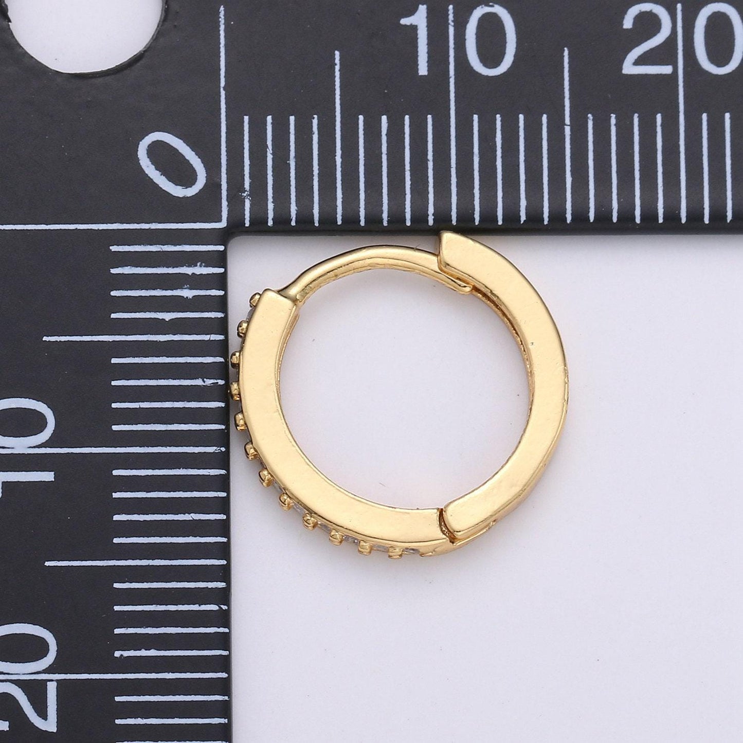 1 pair gold huggie earrings, 15mm diamond cubic zirconia pave hoop earrings, huggie hoop earring, hoop gift idea for her k-498