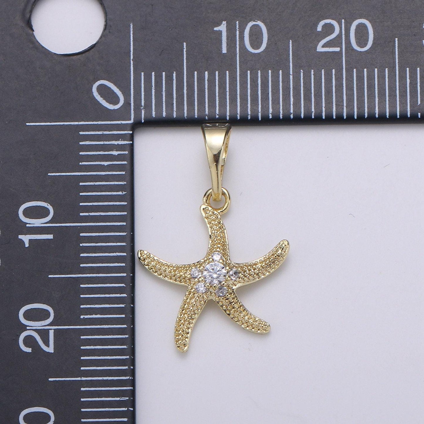 Star fish 14k gold micro pave pendant, sea star cz cluster charm, cubic zirconia animal pendant, diy jewelry, j-91