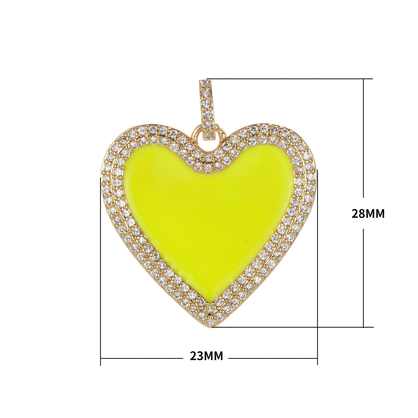 Micro pave neon heart charm enamel heart pendant for necklace earring charm component in 14k gold filled over brass red white yellow pink