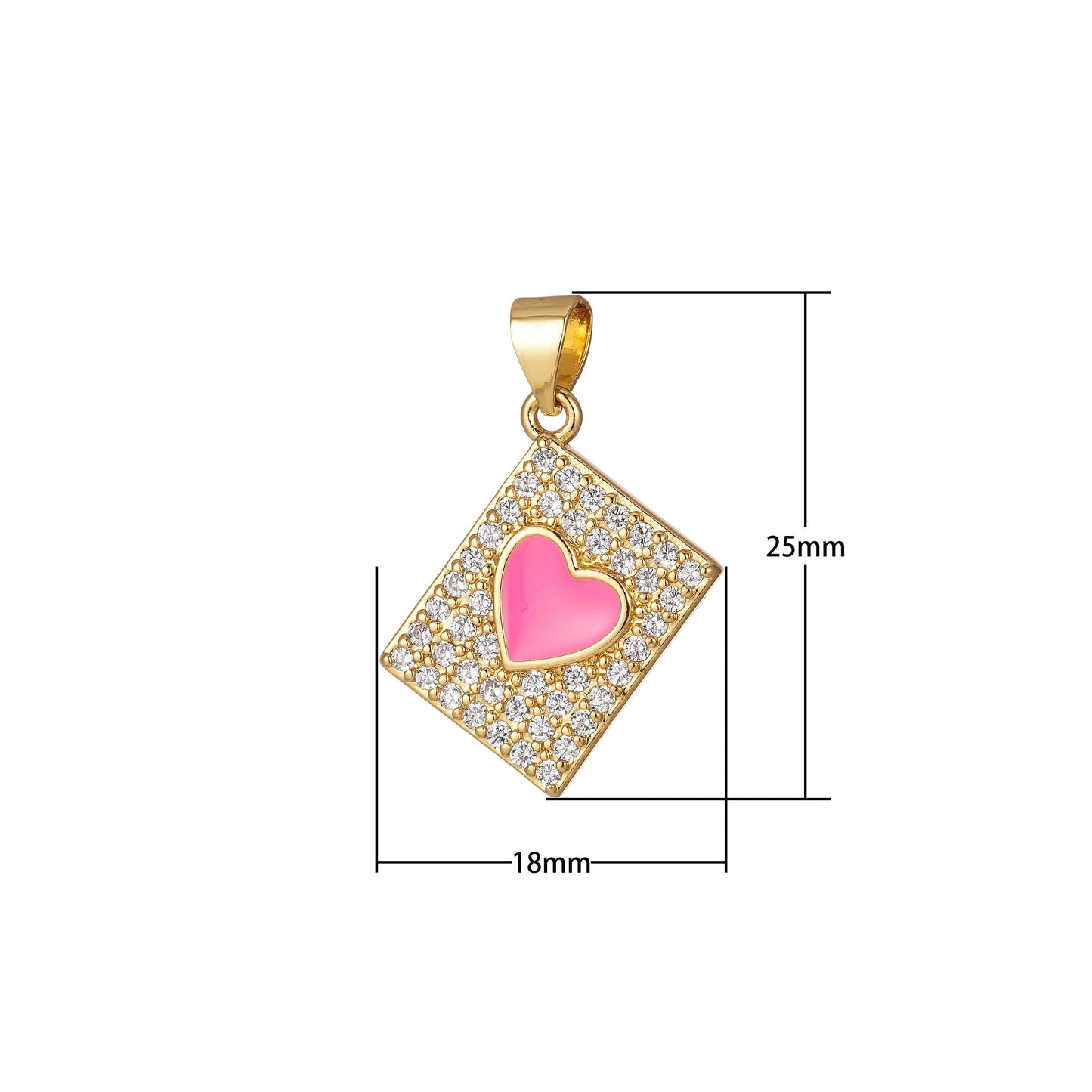 Micro pave heart pendant dainty tile charm enamel heart tag charm jewelry making supply 14k gold filled findings