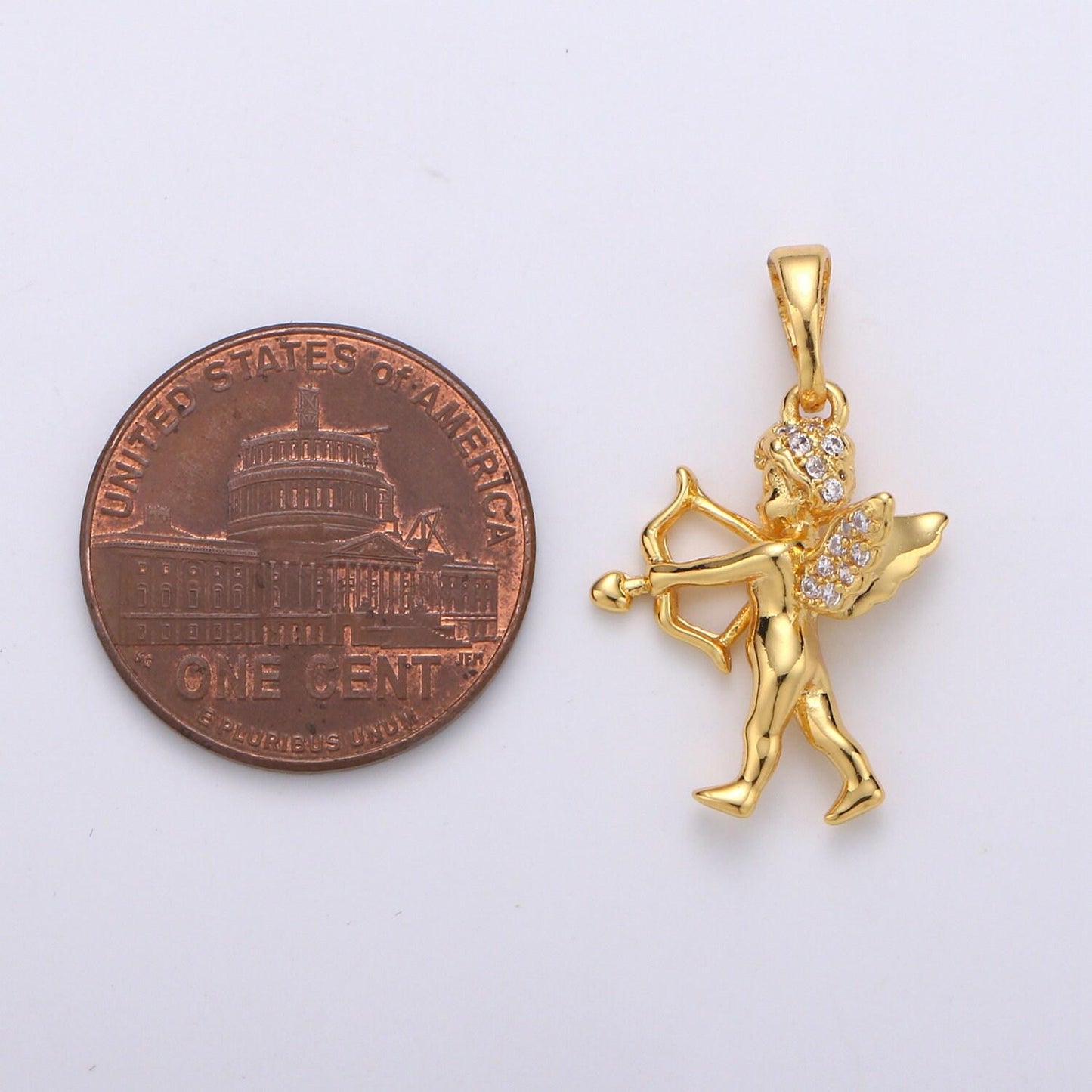 Cupid 24k gold pendant,bow arrow charm, micro pave cubic mini pendant, dainty beautiful jewelry bracelet earring necklace, pdgf-1940
