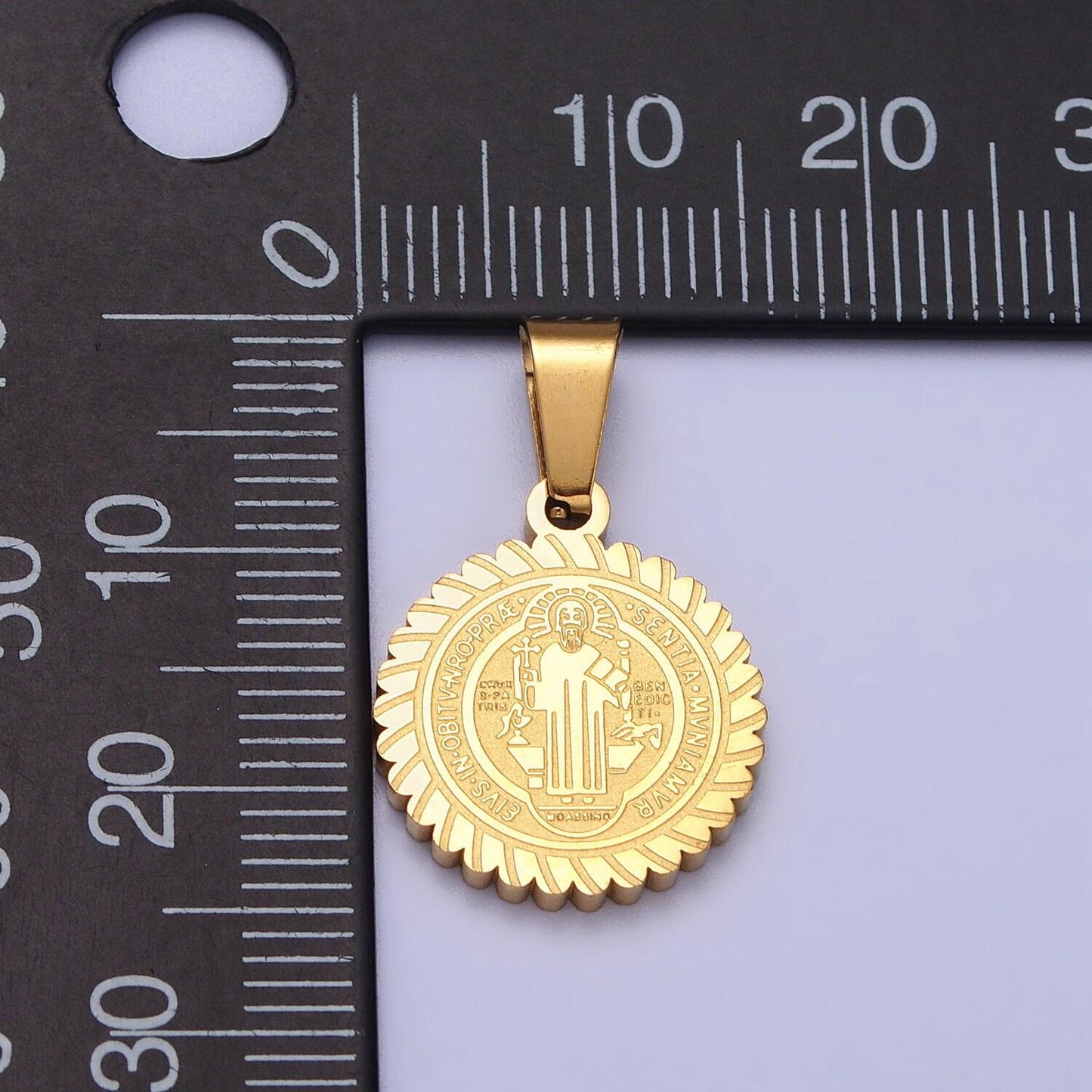 Dainty st benedict medal stainless steel gold religious pendant men women, saint benedict pendant charm double sided j664