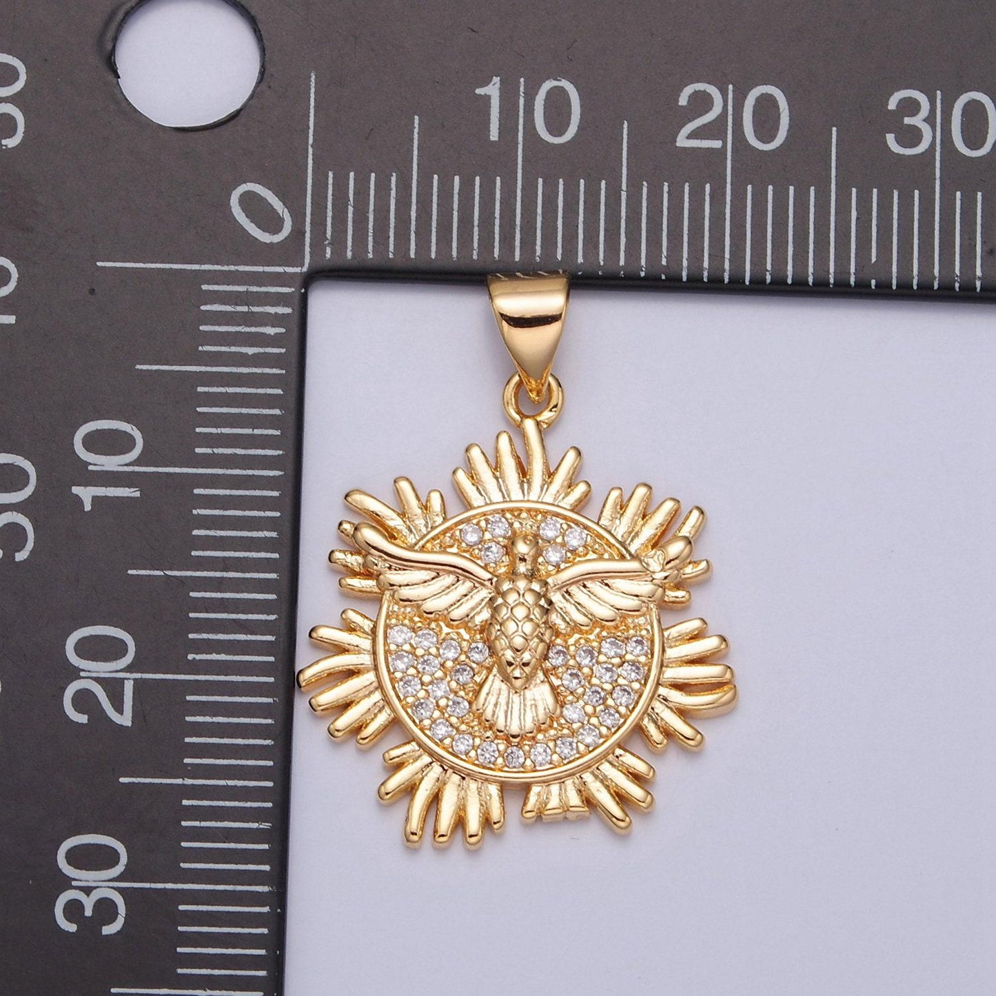 16k gold filled holy spirit pendant, first holy communion dove gold pendant, christian jewelry, religious medals | j-597