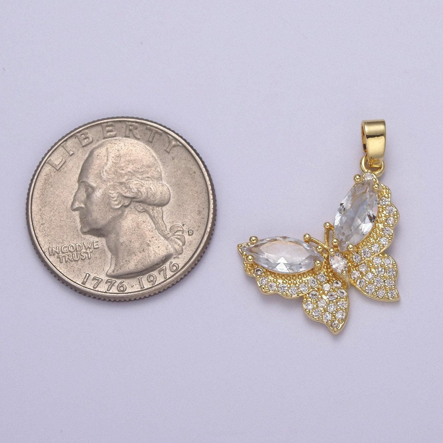 Gold filled clear cz micro pave butterfly shape pendant, 24k gold filled butterfly charm j-519