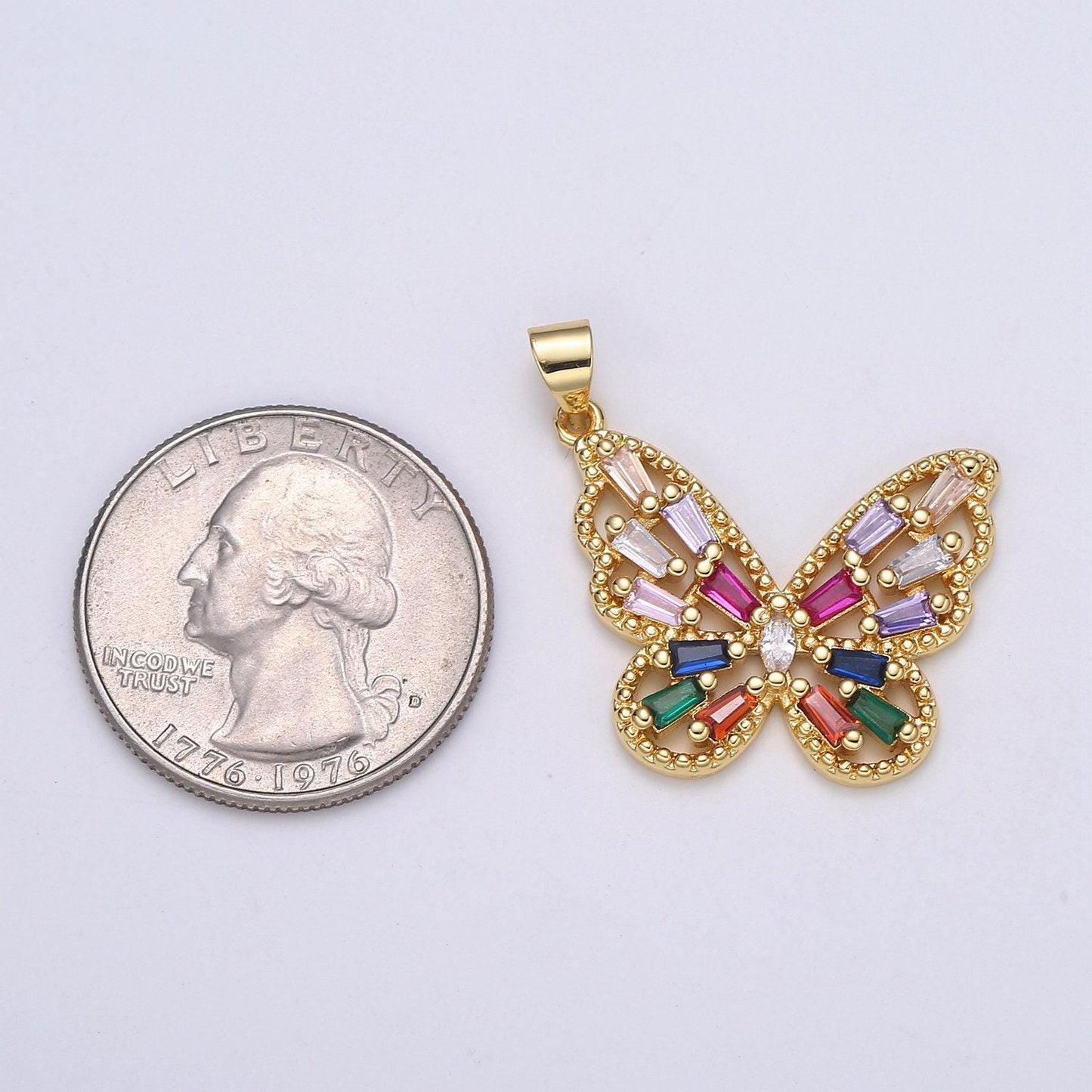 Multi color 24k gold filled micro pave butterfly pendant charm monarch butterfly pendant charm insect animal jewelry baguette cz pdgf- 2154