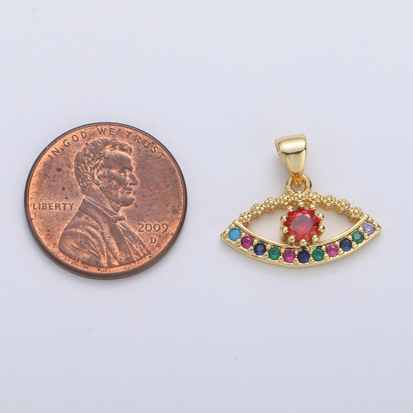 Micro pave evil eye charm in 14k gold filled cubic evil eye pendant multi color cz charm i-812