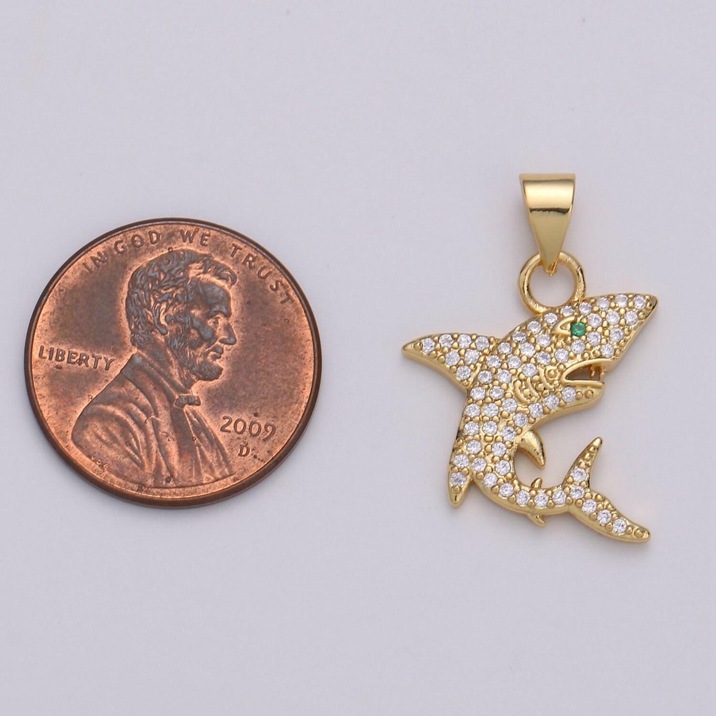Micro pave shark 24k gold charms, fish charm, gold shark under the sea ocean jewelry inspired, 1736