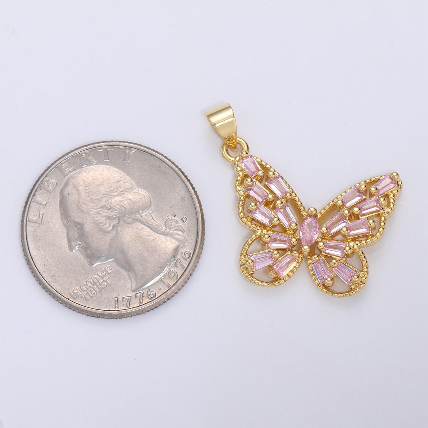 14k gold filled micro pave cz butterfly pendant charm, gold filled pendant, baguette cz pendant i-672 i-673 i-796