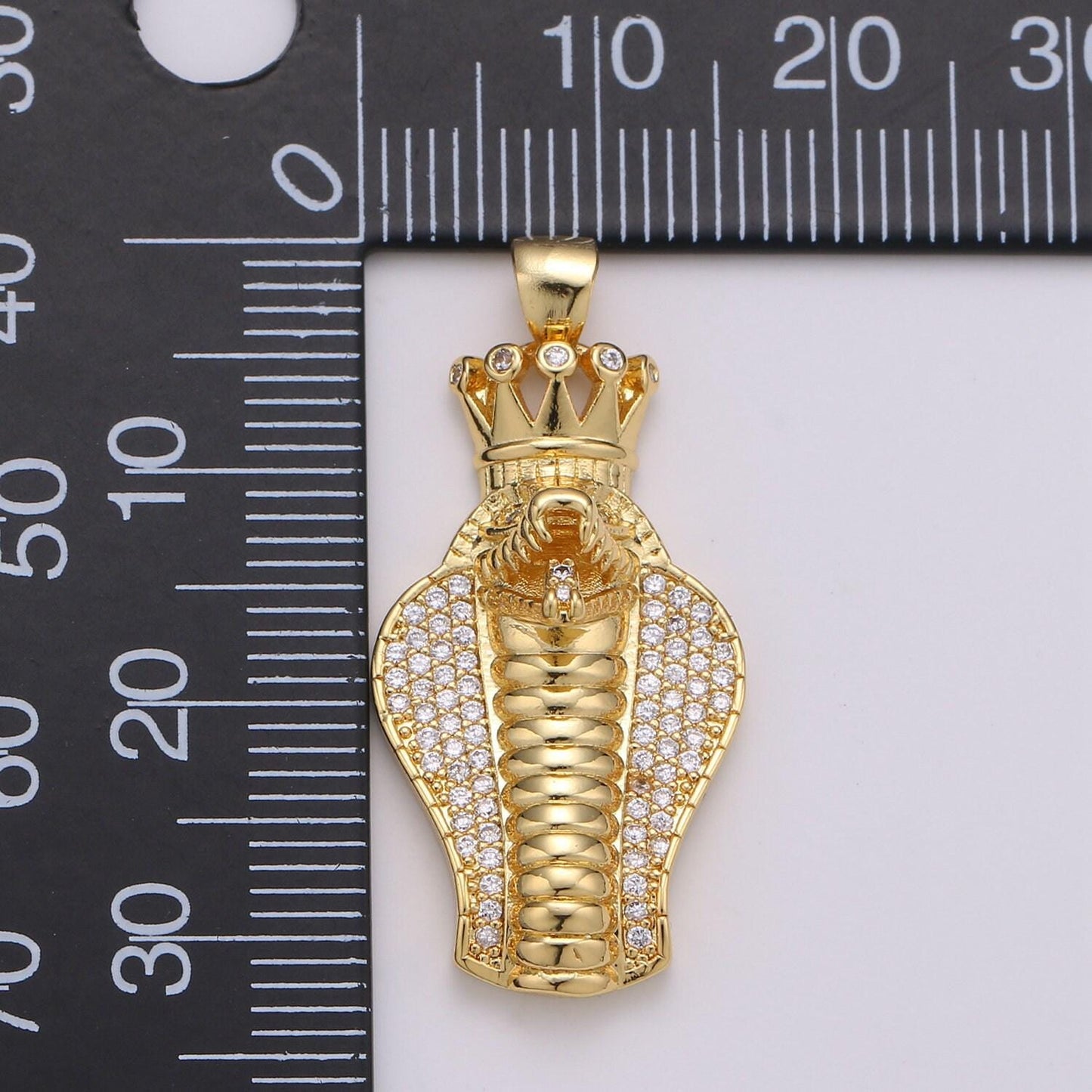 24k gold filled micro pave cobra snake charm, cubic zirconia snake pendant charm, gold filled charm, for diy jewelry i-936