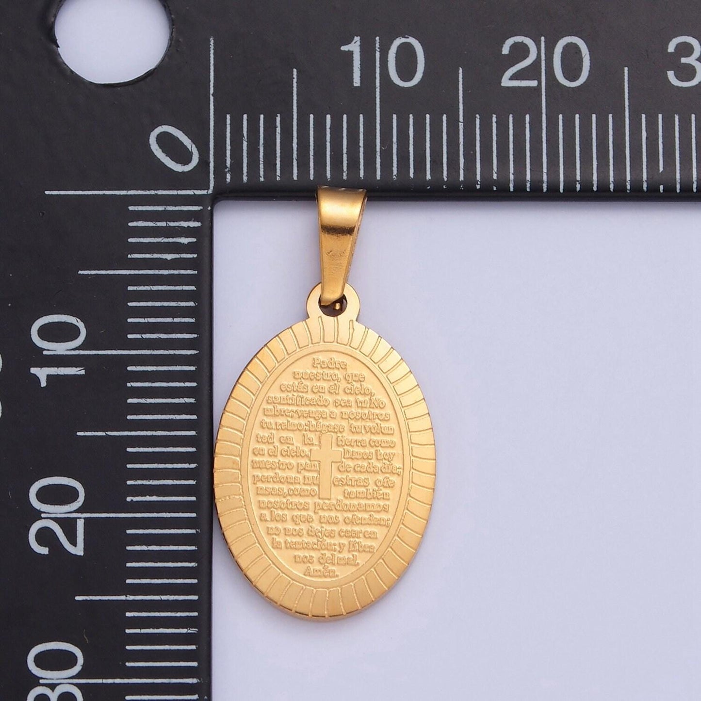 24k gold oval sunburst tiny cross charm spanish the lord's prayer padre nuestro for necklace pendant religious charm | i-529. i-759