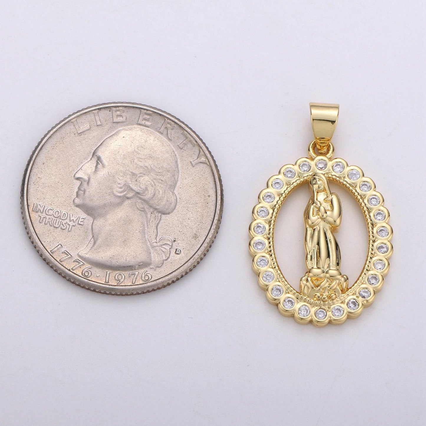 Gold medallion charm 14k gold filled cz virgin mary pendant, lady guadalupe cubic zirconia charm, mother of jesus religious jewelry i-701