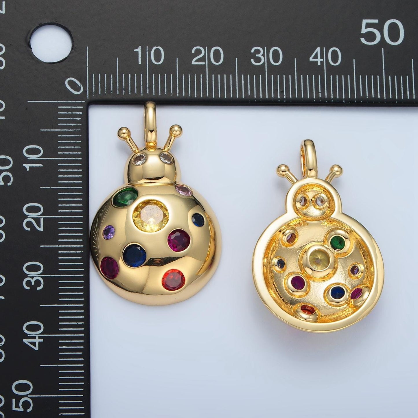 14k gold filled 34mm lady bug charm insect animal cz charm | i593