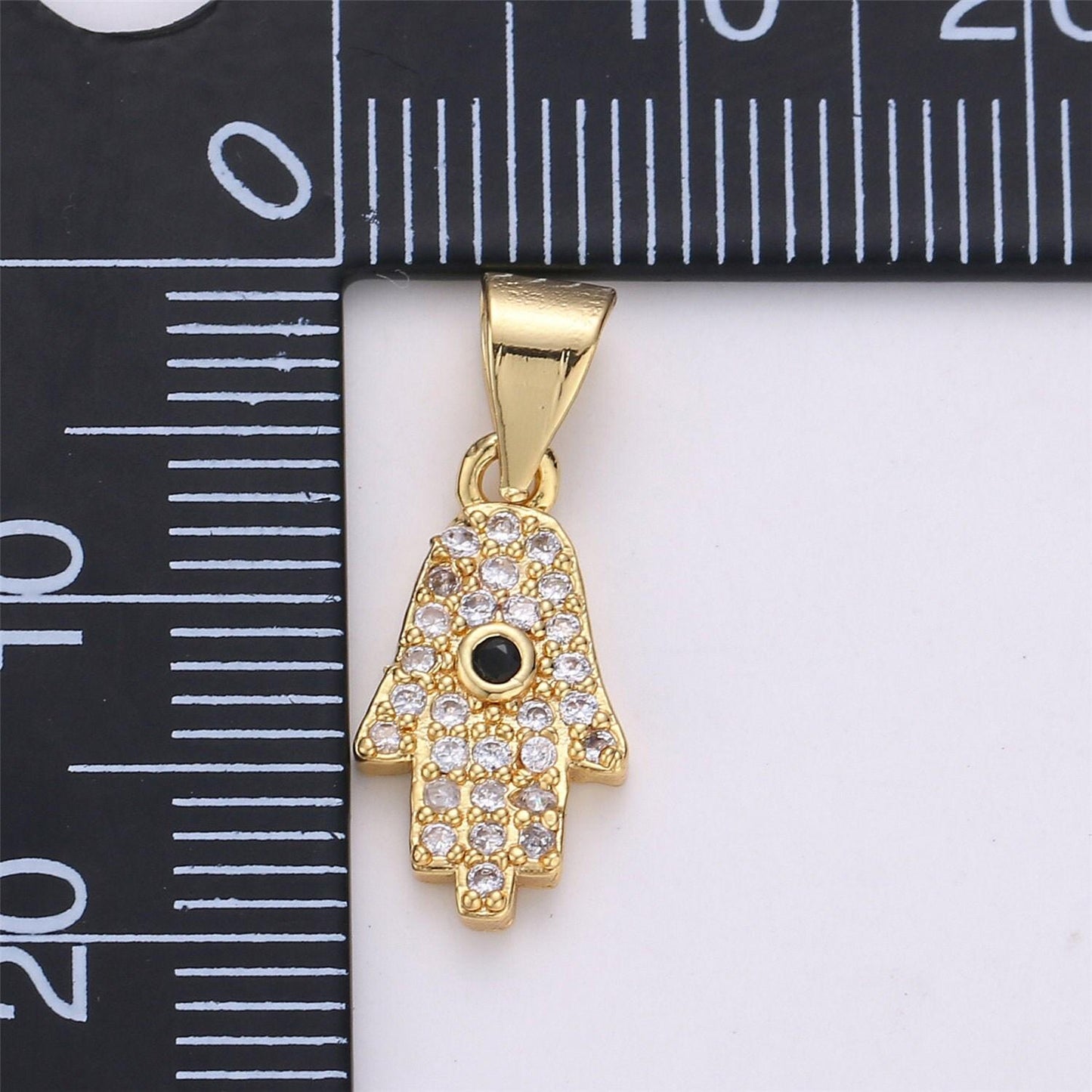 24k gold filled dainty evil eye pendant hamsa hand with micro pave cubic zirconia cz stone for spiritual talisman necklace or bracelet i-587