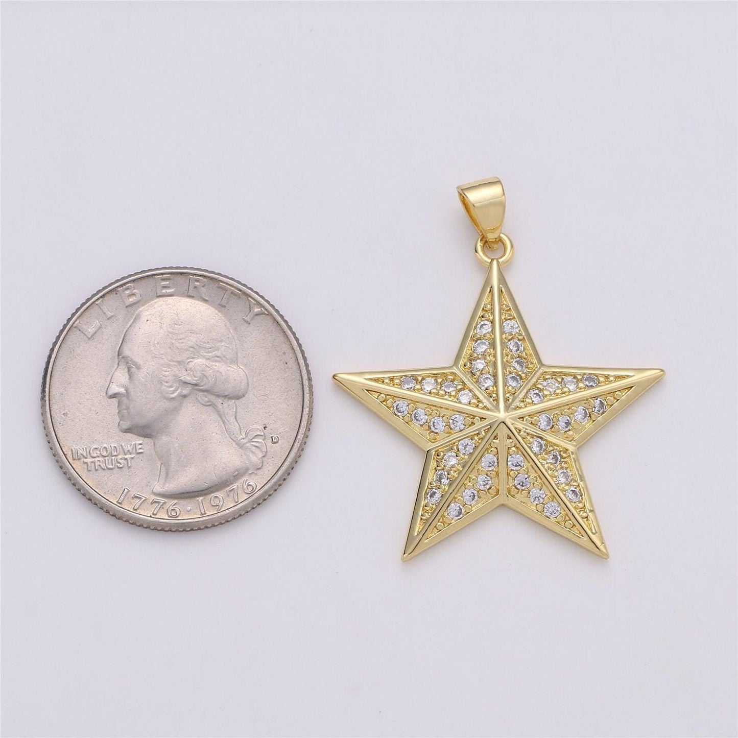 24k gold filled cute celestial star pendant with micro pave cubic zirconia cz stone for necklace or bracelet i-575