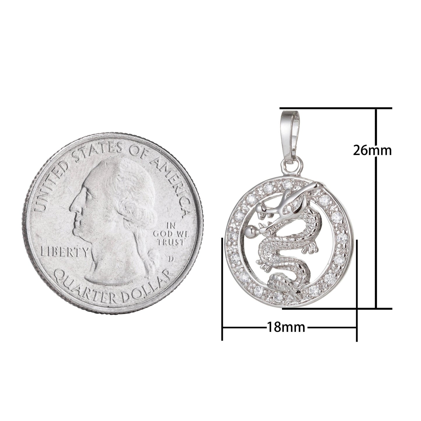 1pc white gold micro pave cz dragon pendant charm, dragon pendant charm, white pendant, for diy jewelry pd-1446