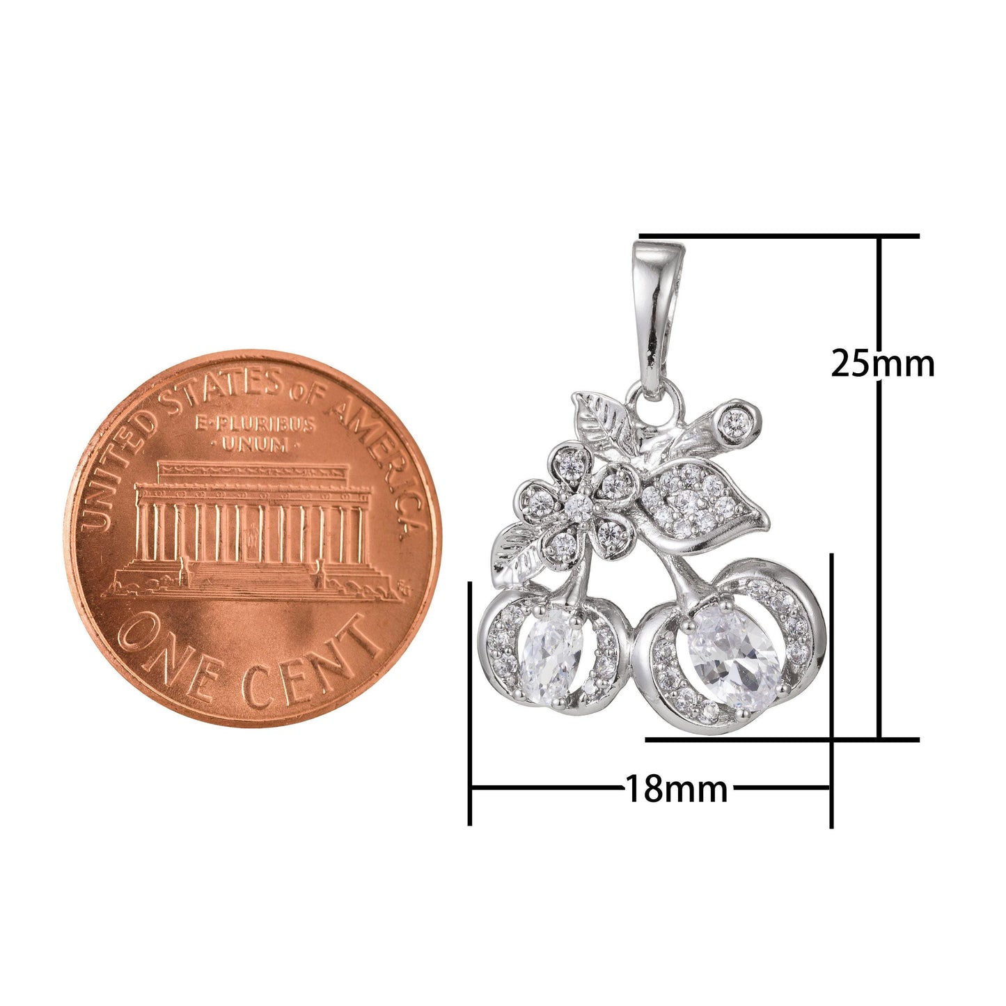 1pc white gold micro pave cz cherry pendant charm, micro pave cz cherry pendant charm, fruit pendant,for diy jewelry,pdgf-1331, 1393