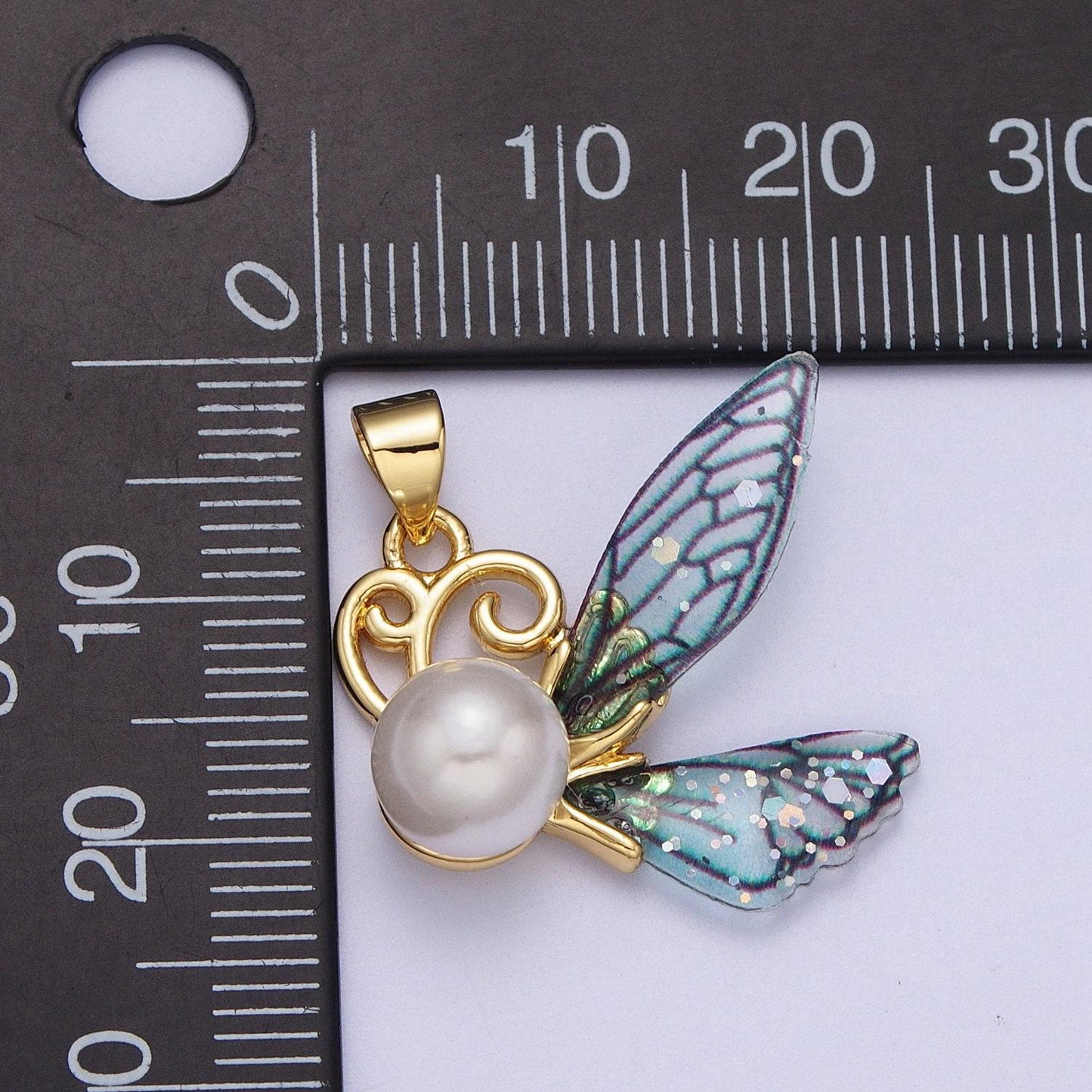Dainty pearl butterfly pendant blue / fuschia acrylic charm for minimalist jewelry i-203