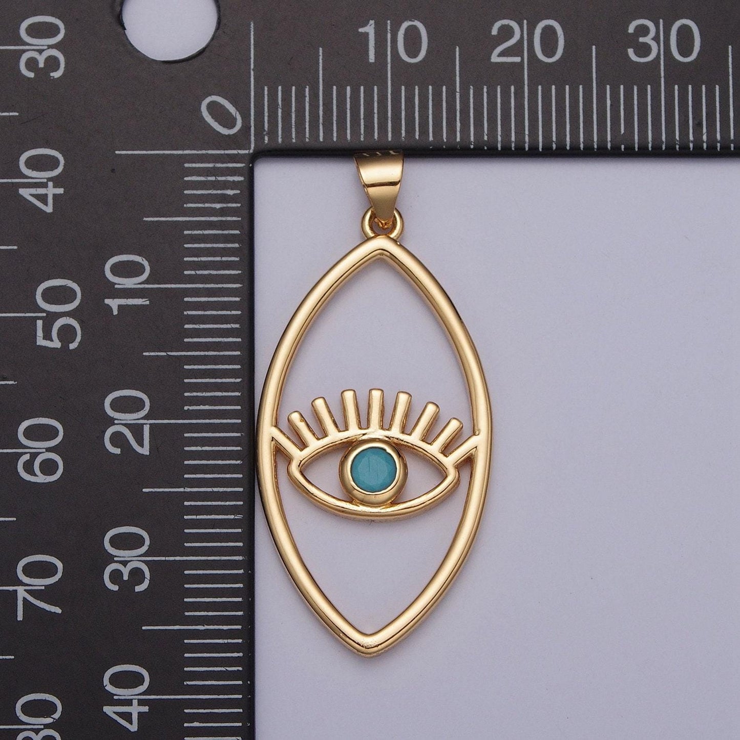 24k gold micro cubic zirconia evil eye charm in oblate spheroid, gold plated pendant diy small amulet piece | i-081, h-836