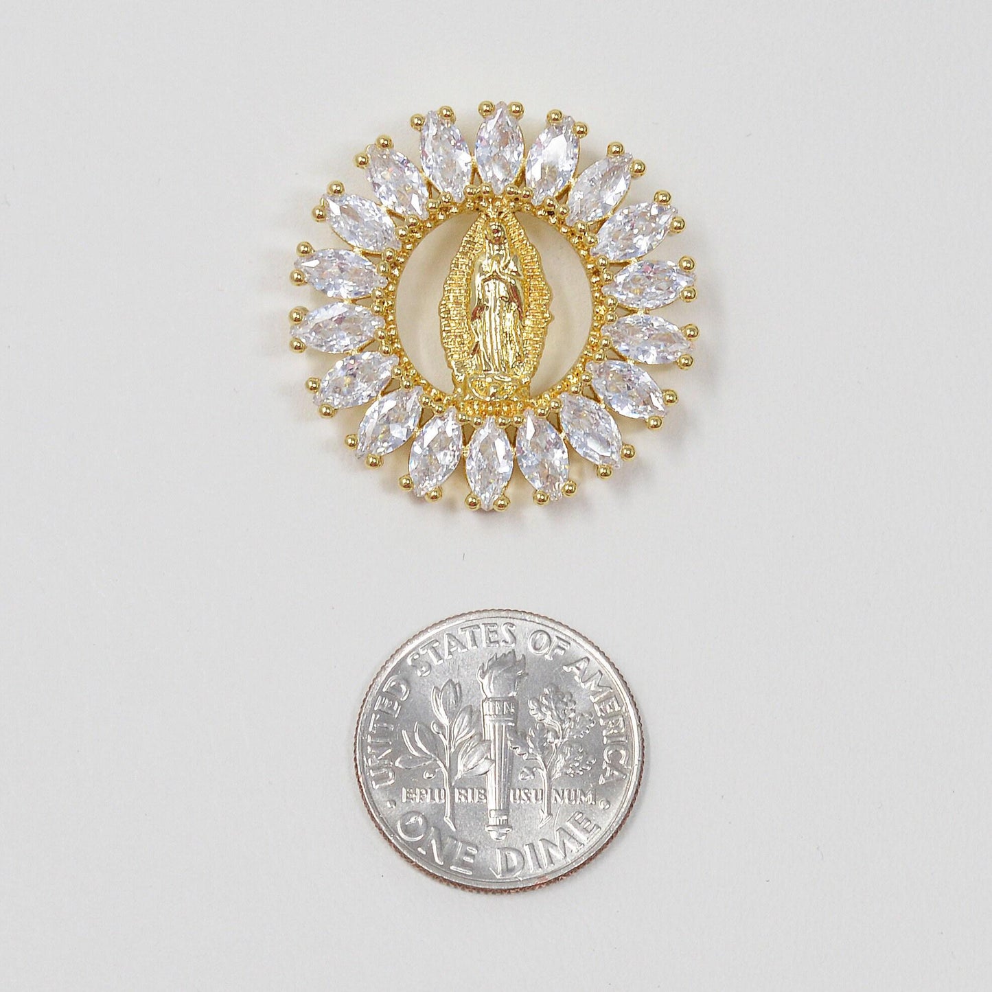 Dainty 14k gold filled virgin mary pendant necklace marquise lady of guadalupe charm sun flower medallion for religious jewelry h-895