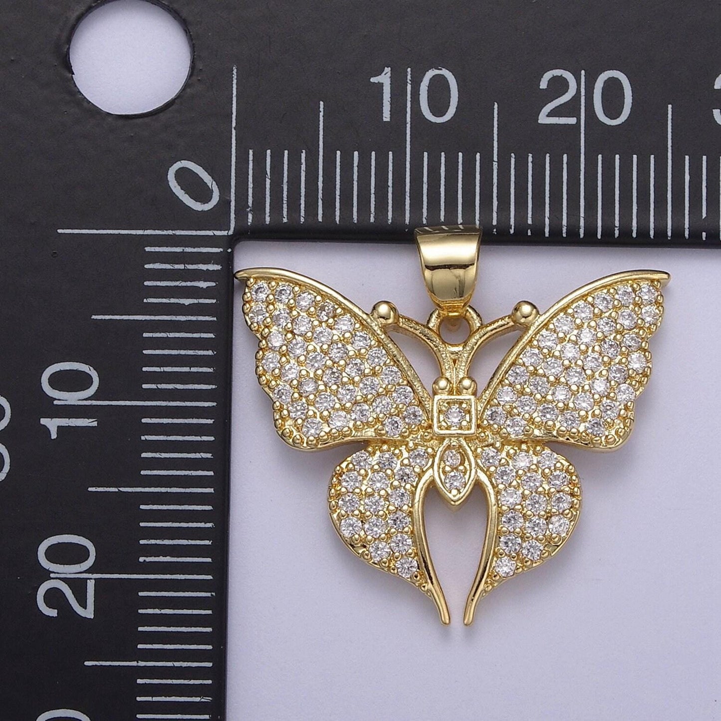 Micro pave cz butterfly charm gold cubic zirconia monarch pendant in 14k gold filled h-485
