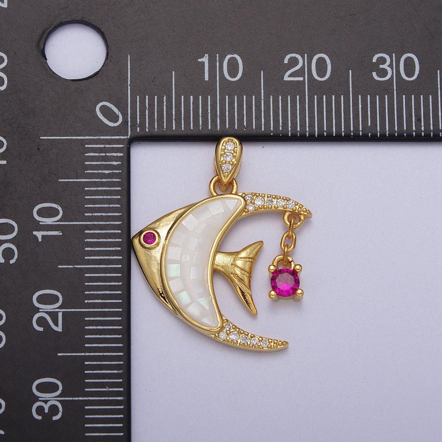Dainty gold filled tropical fish pendant, colorful opal tropical fish charm, ocean charm, for diy jewelry making supply h306