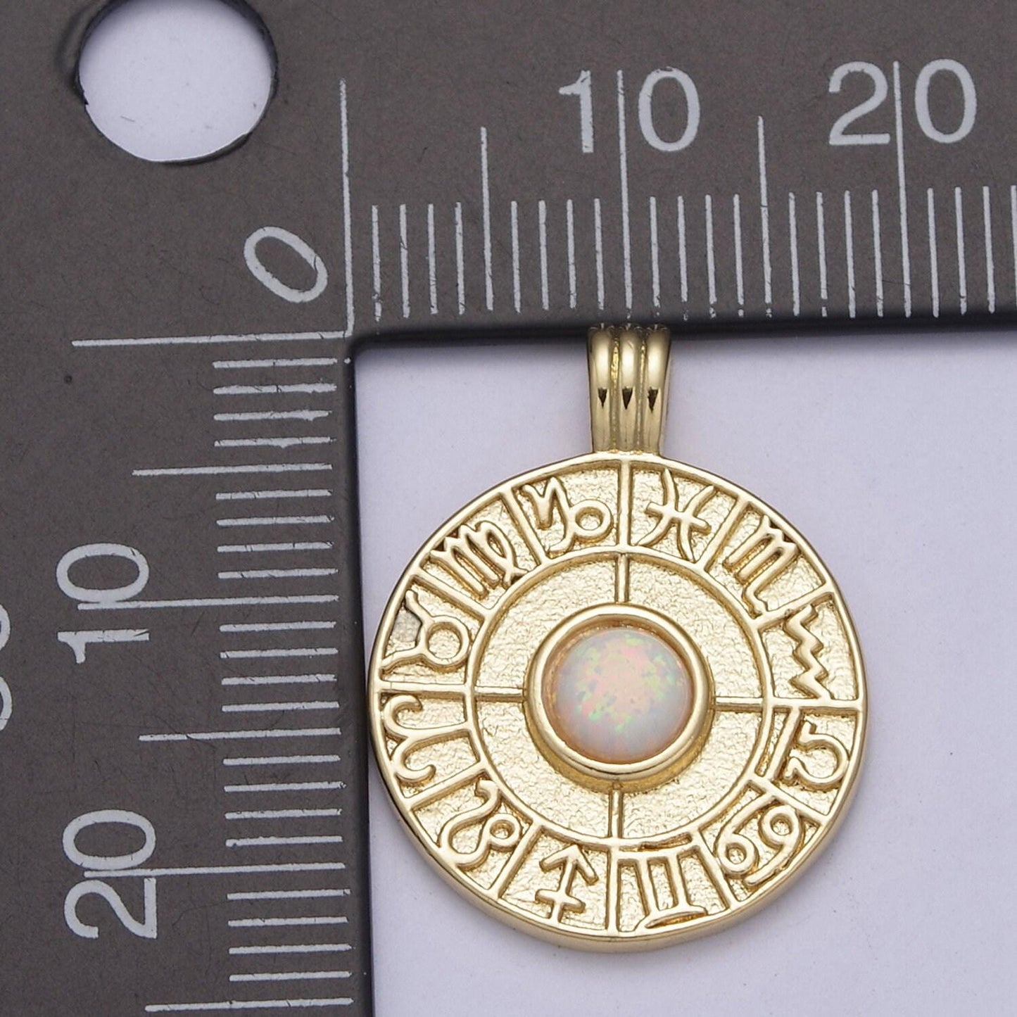 Dainty gold opal zodiac medallion horoscope coin pendant h-281, h-283, h-284