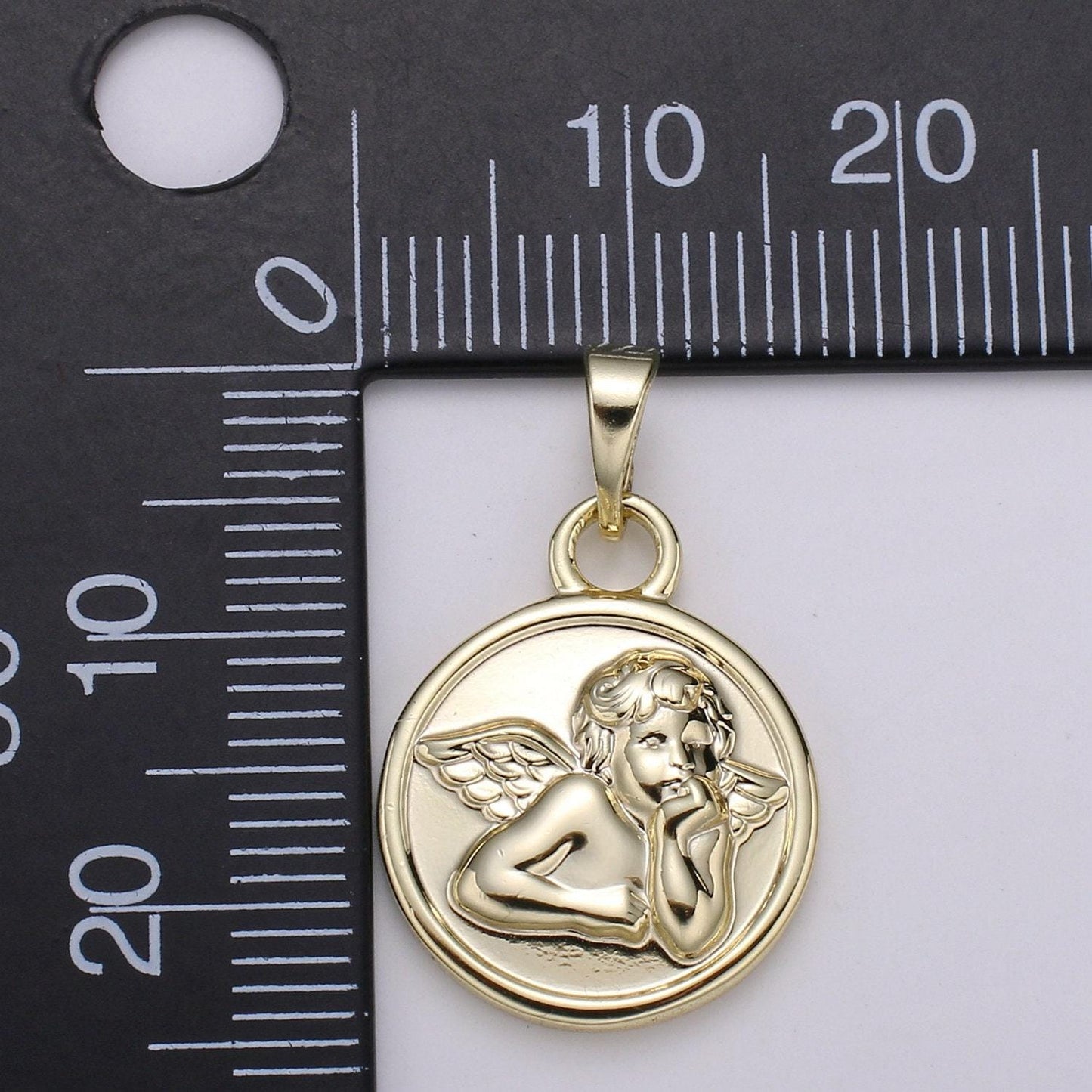 14k gold cupid charm- medallion cupid pendant - angel coin pendant - for necklace bracelet earring component, pdgf-2167