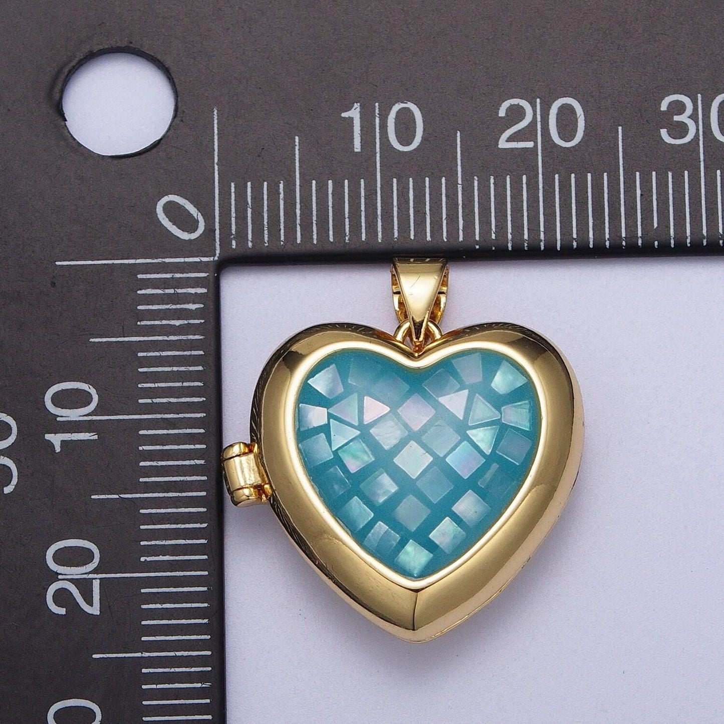 24k gold filled shell love heart locket charm necklace, abalone pink blue white green shell for personalized necklace pendant | h-151
