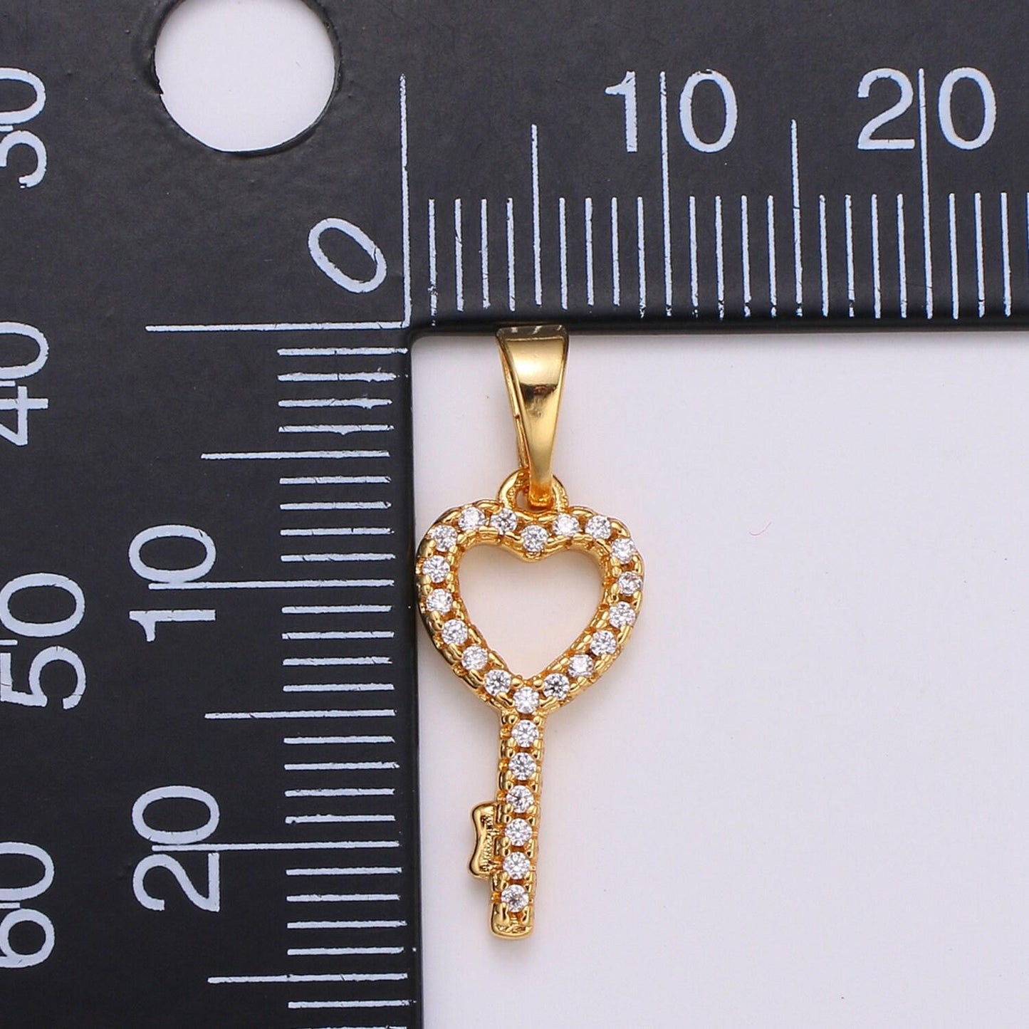 1pc 24k gold micro pave cz heart key pendant charm, micro pave cz key pendant charm, key pendant, for diy jewelry, h053