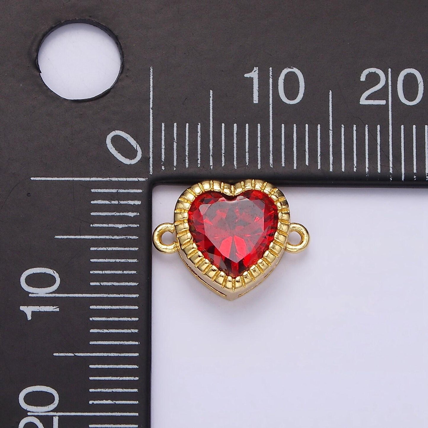 14k gold filled 9.5mm red, pink, clear cz heart line-textured connector | g717 - g719