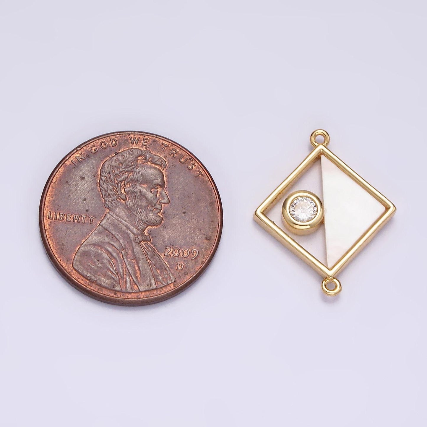 Rhombus bezel pearl connector pendant mini cz charm connector bracelet necklace in 16k gold filled findings g-700