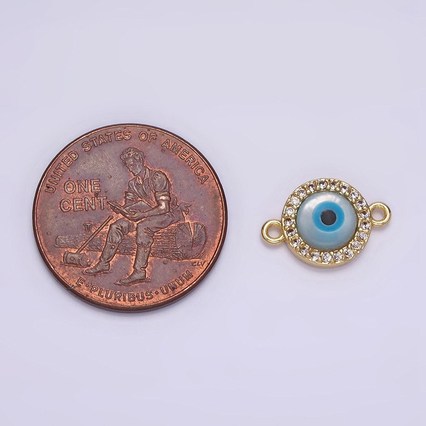 Shell pearl evil eye micro pave cz connector charm - 24k gold filled over brass charm eye of ra cubic zirconia link connector wholesale g666