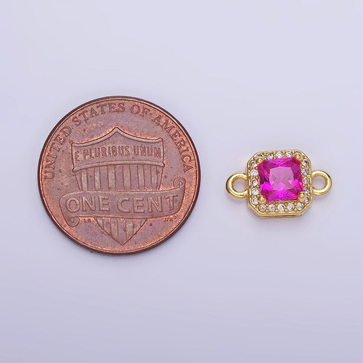 Birthstone connector, paved square cz in silver | g488--495