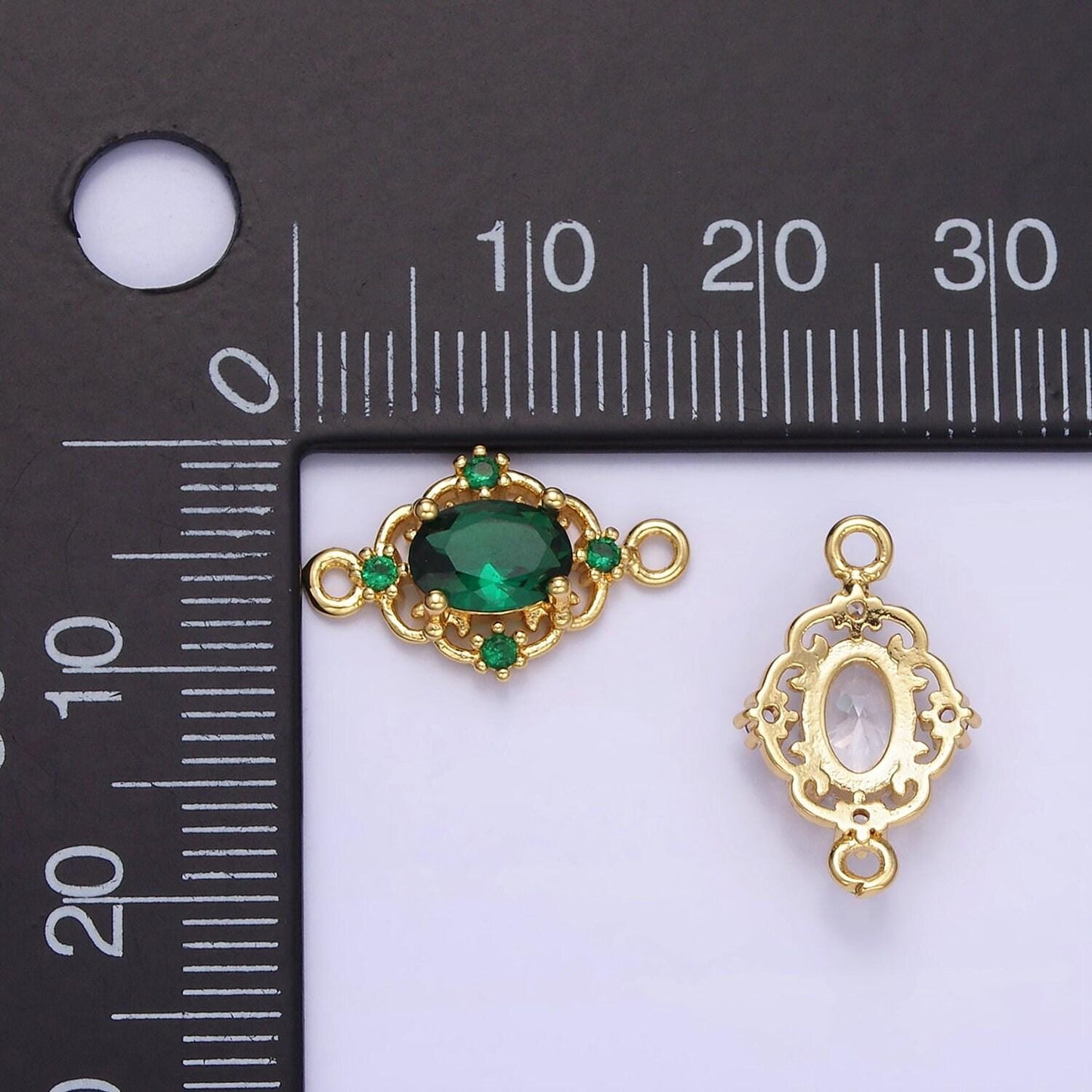 14k gold filled clear, green, red cz artisan connector | g350 - g351
