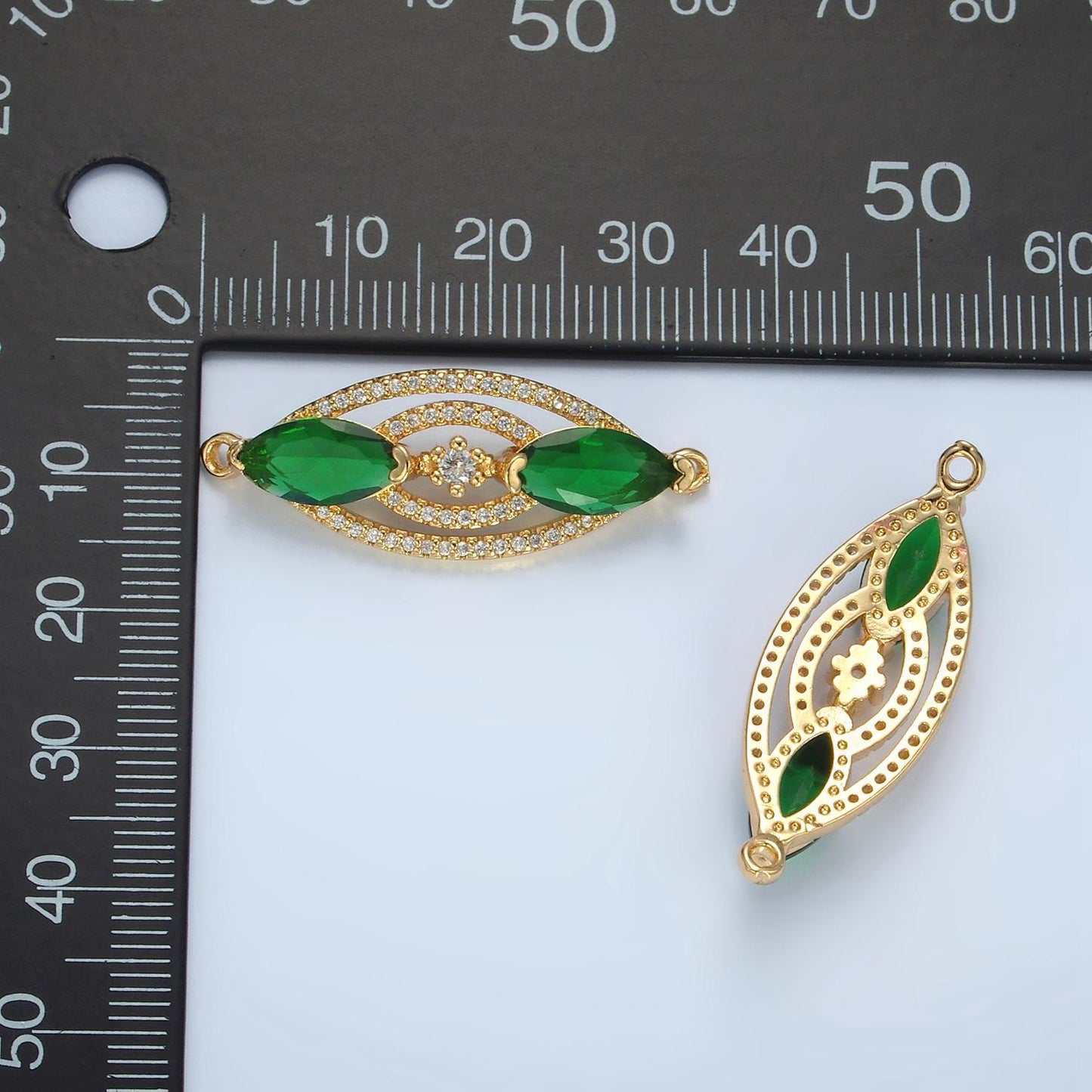 Cz emerald green tear drop charm connector gold filled micro pave cz link connector | g311